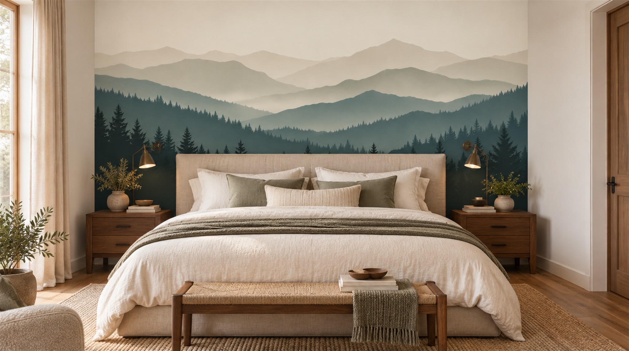 Red And Blue Decorative Patterning Wallpaper Mural Bedroom-wallpaper-murals, Peel-and-stick Finish