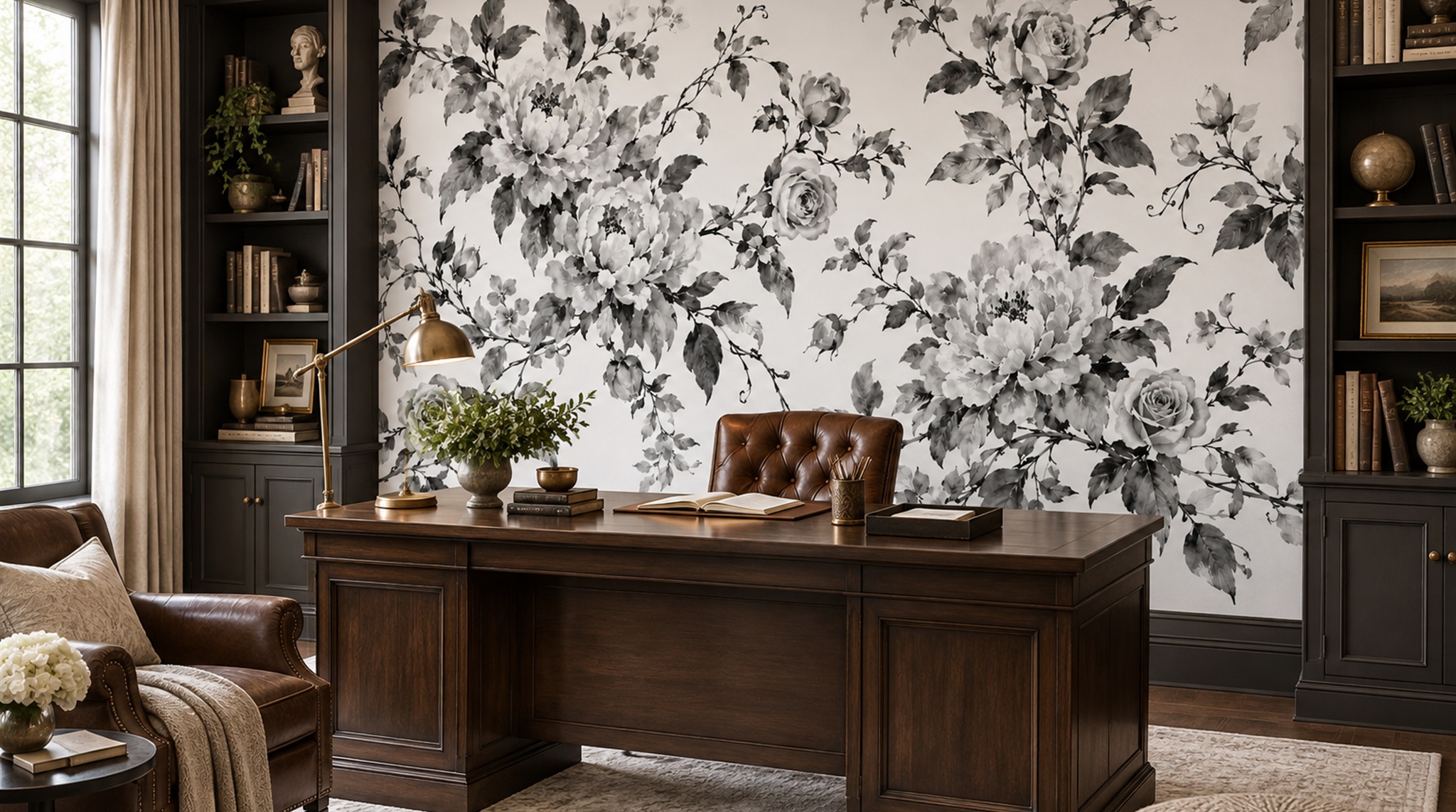 Red And Neutral Decorative Patterning Layered Wallpaper Mural Library-wallpaper-murals, Peel-and-stick Finish
