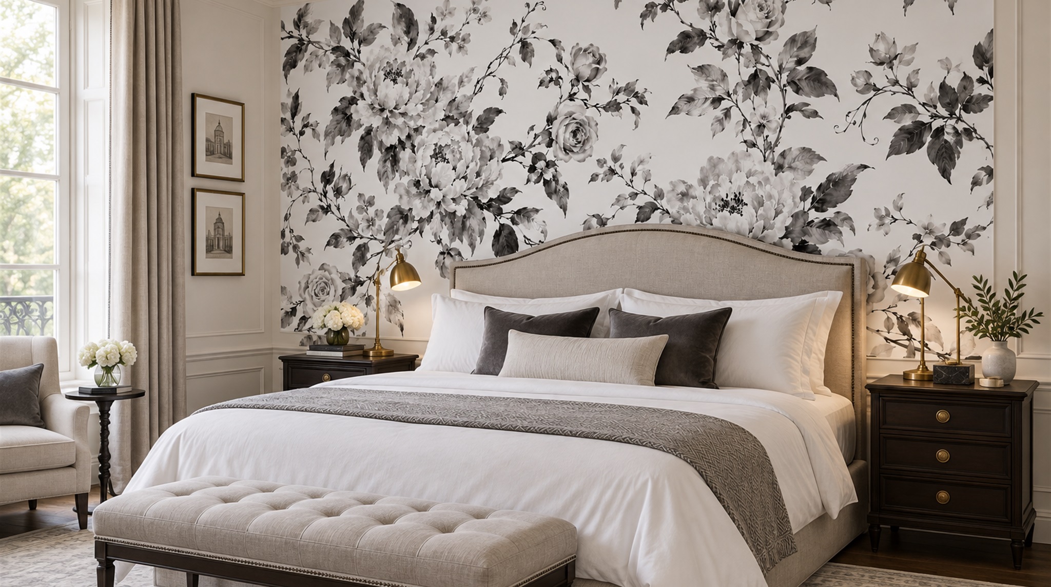 Red And Neutral Decorative Patterning Layered Wallpaper Mural Feature-wall-wallpaper-murals, Peel-and-stick Finish