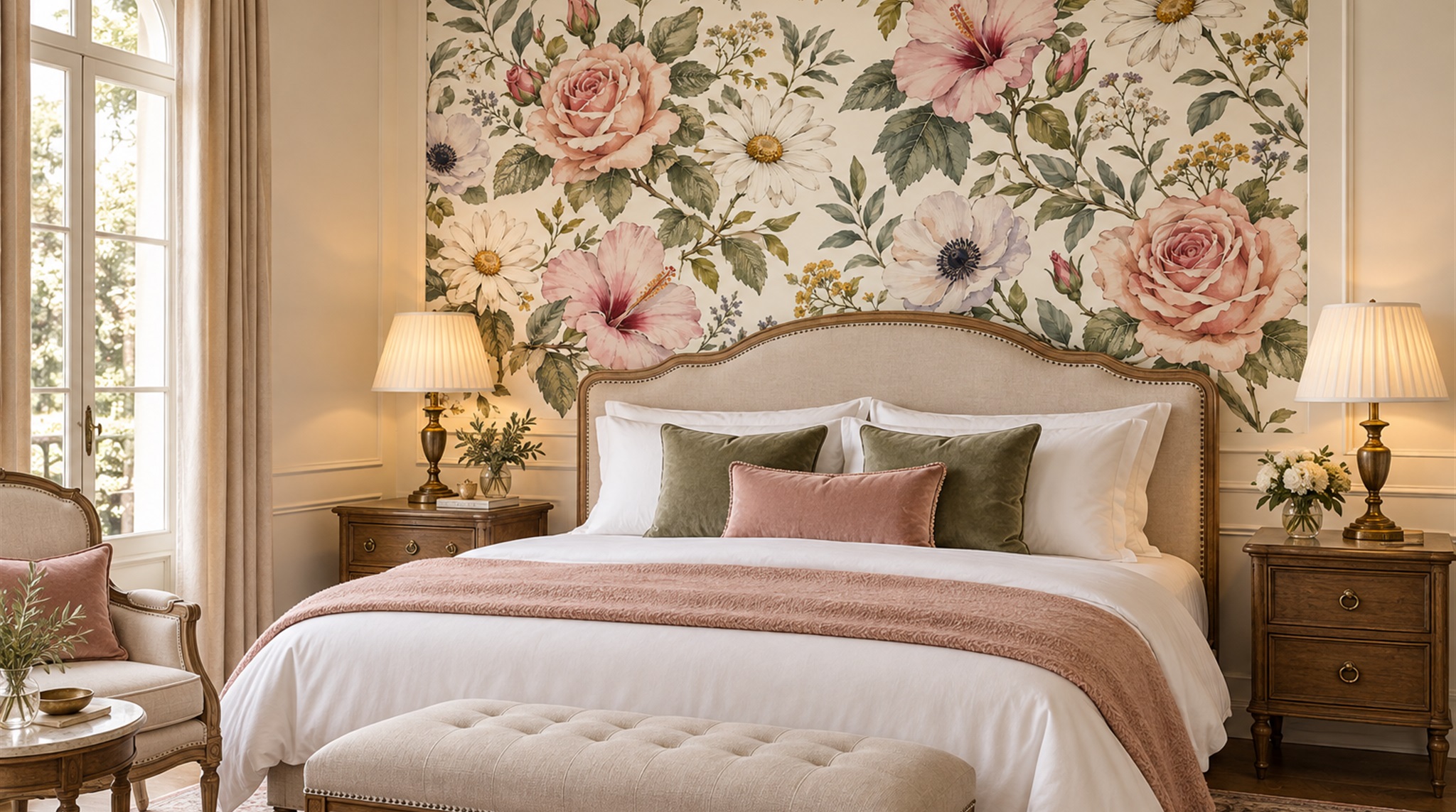 Cream And Red Decorative Patterning Wallpaper Mural, Peel-and-stick Finish