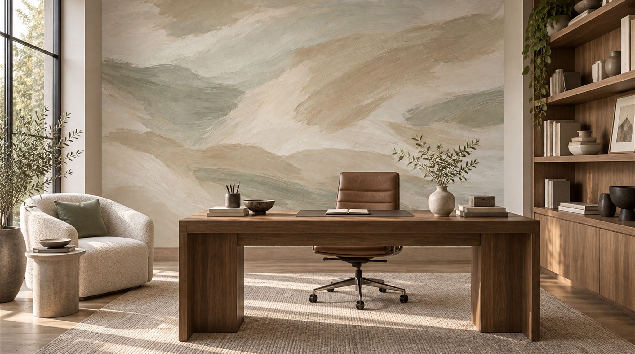Beige And Red Abstract Forms Wallpaper Mural Library-wallpaper-murals, Peel-and-stick Finish