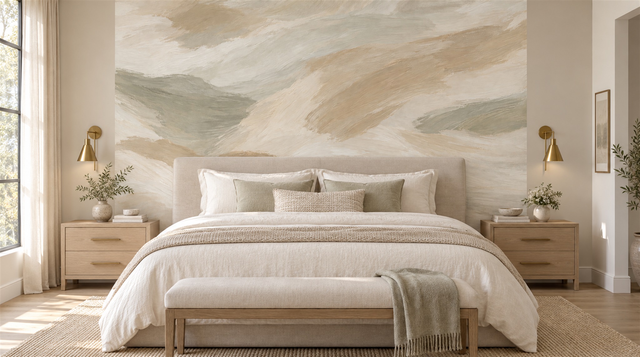 Beige And Red Abstract Forms Wallpaper Mural Bedroom-wallpaper-murals, Peel-and-stick Finish