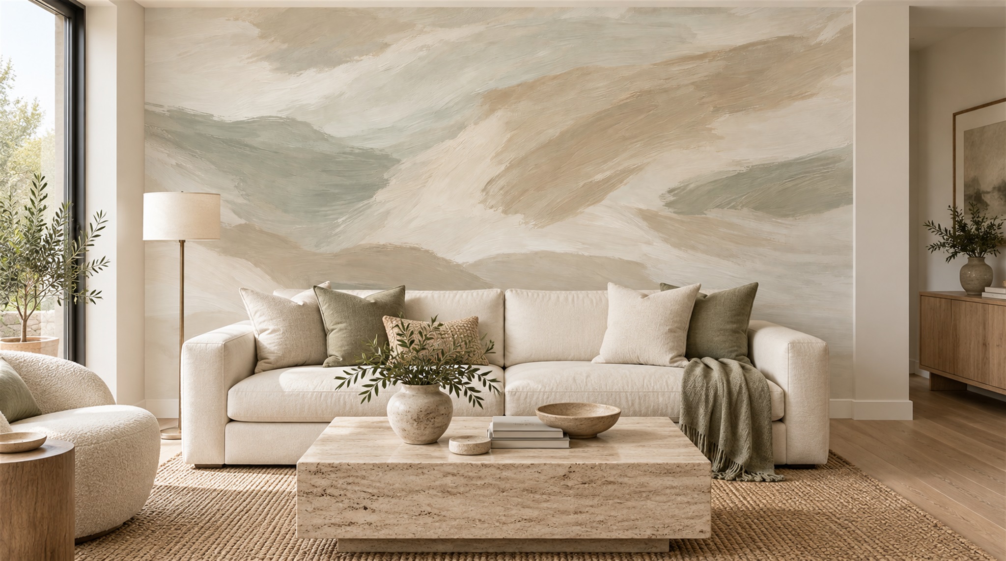 Beige And Red Abstract Forms Wallpaper Mural Library-wallpaper-murals, Peel-and-stick Finish
