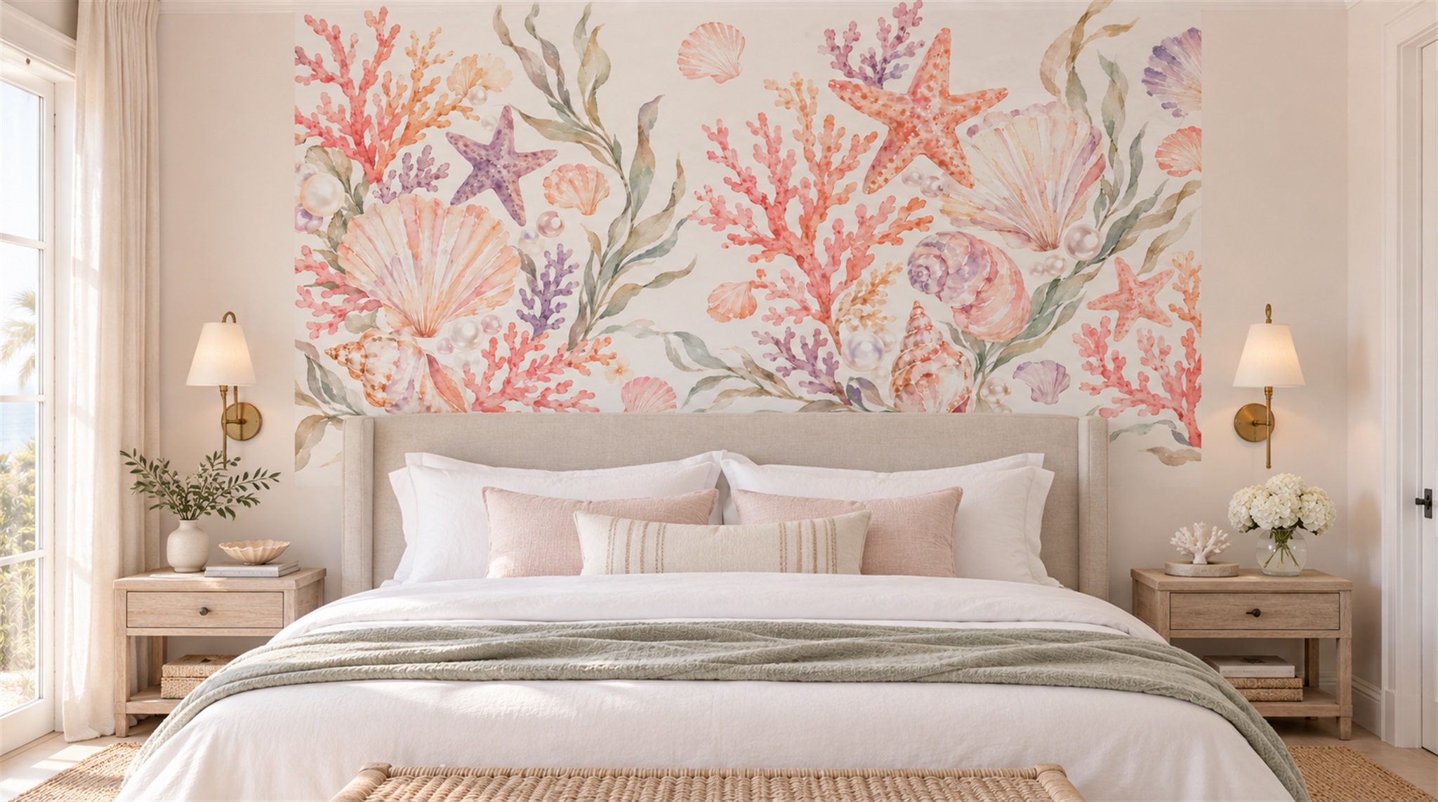 Red And Soft Pastel Decorative Patterning Wallpaper Bedroom-wallpaper-murals, Peel-and-stick Finish