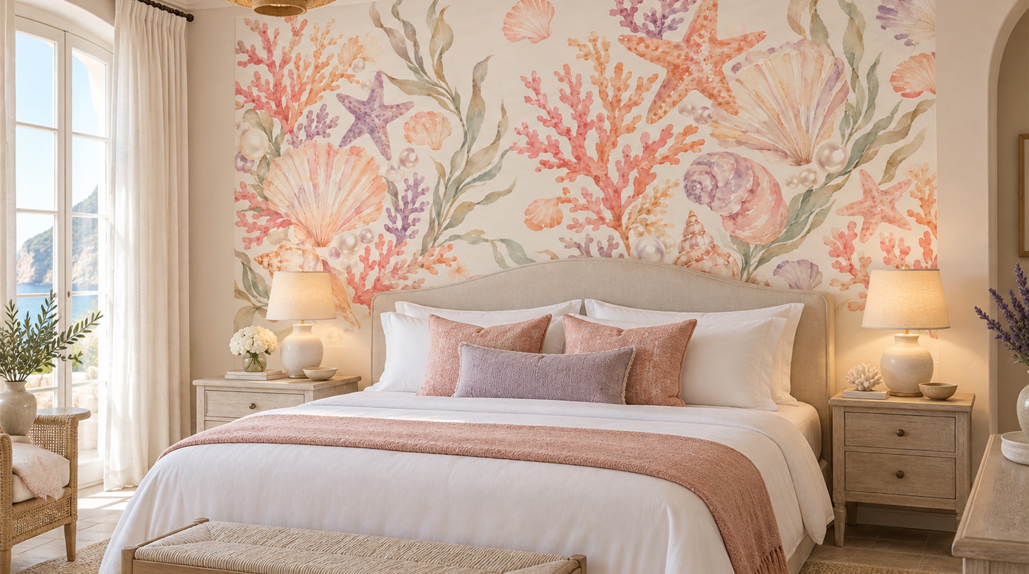 Red And Soft Pastel Decorative Patterning Wallpaper, Peel-and-stick Finish