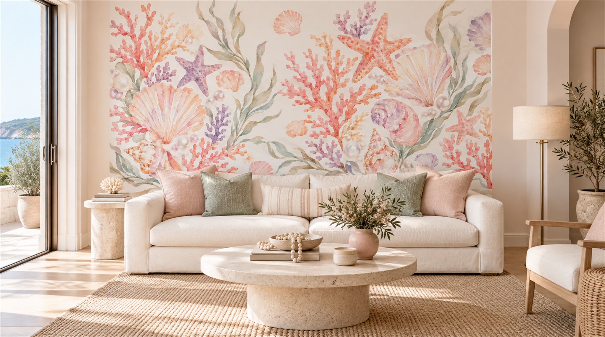 Red And Soft Pastel Decorative Patterning Wallpaper Bathroom-wallpaper-murals, Peel-and-stick Finish