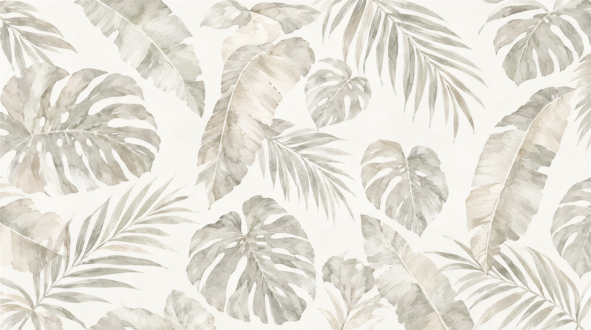 Ivory And Red Palm Leaves Wallpaper Mural Feature-wall-wallpaper-murals, Peel-and-stick Finish