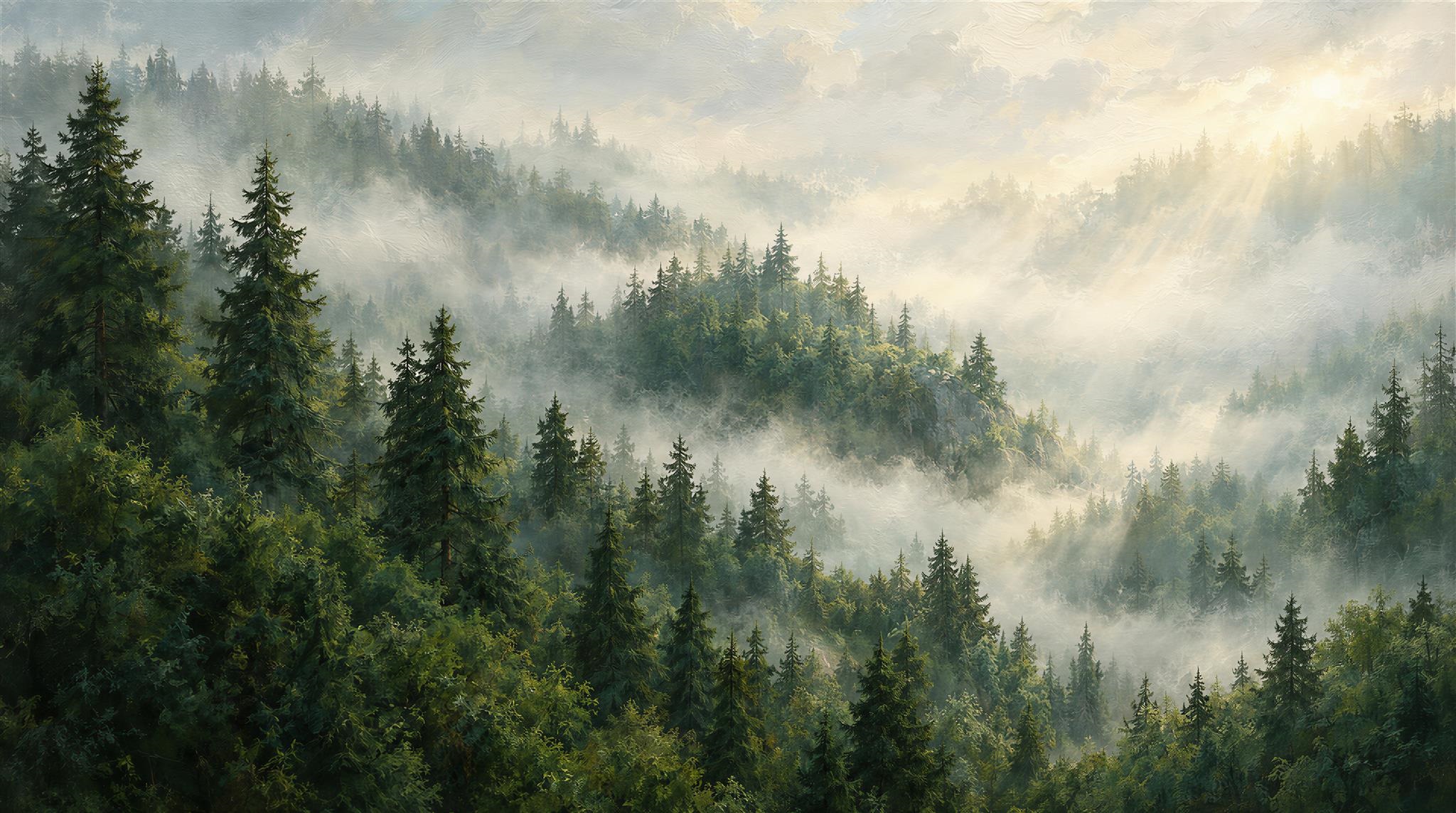 Red And Green Woodland Trees Wallpaper Mural Library-wallpaper-murals, Peel-and-stick Finish