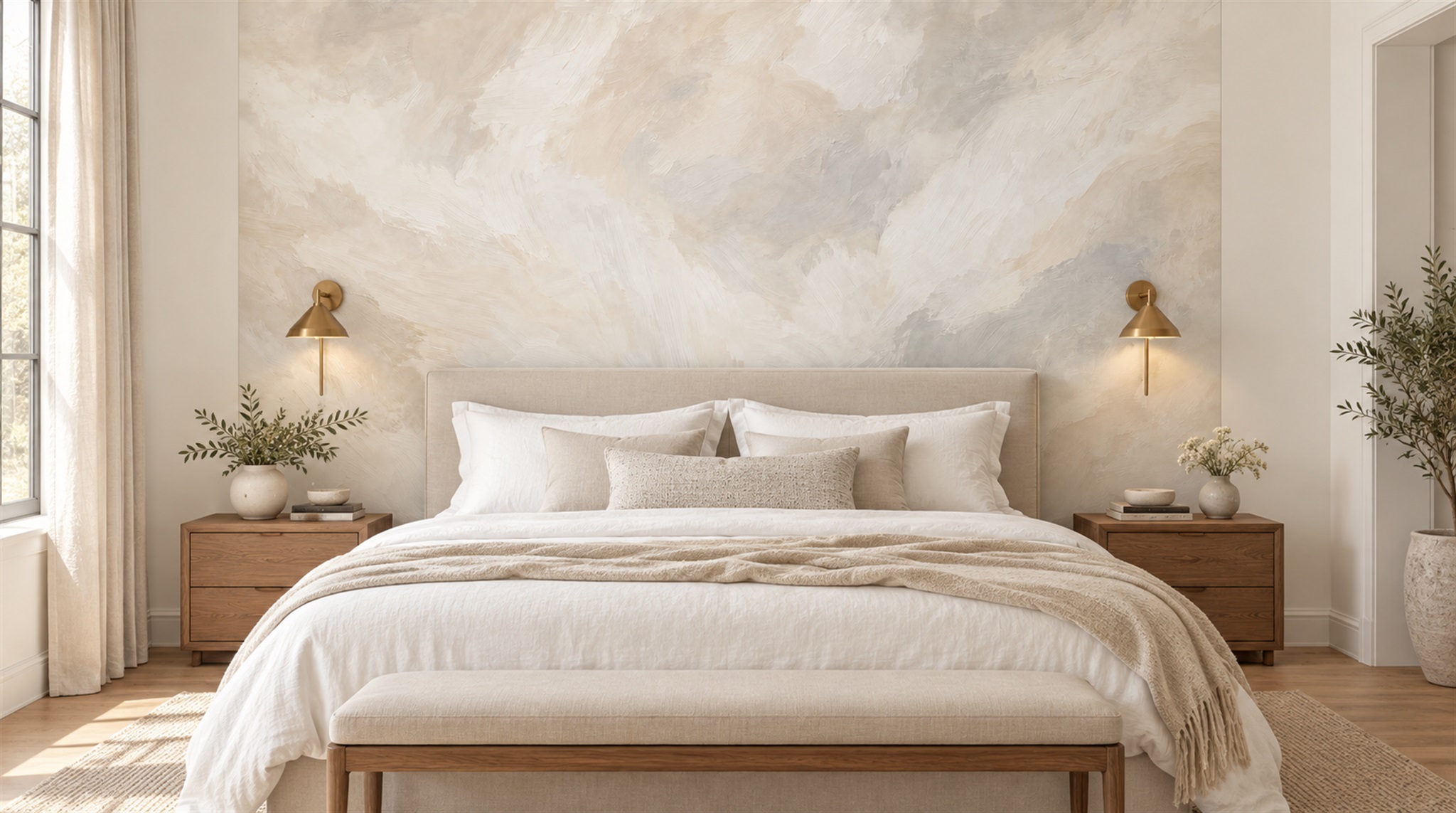 Ivory And Red Decorative Patterning Layered Wallpaper Mural Bedroom-wallpaper-murals, Peel-and-stick Finish