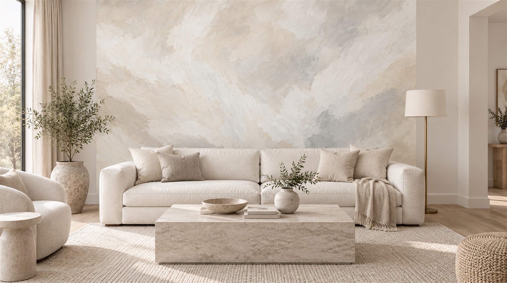 Ivory And Red Decorative Patterning Layered Wallpaper Mural Living-room-wallpaper-murals, Peel-and-stick Finish