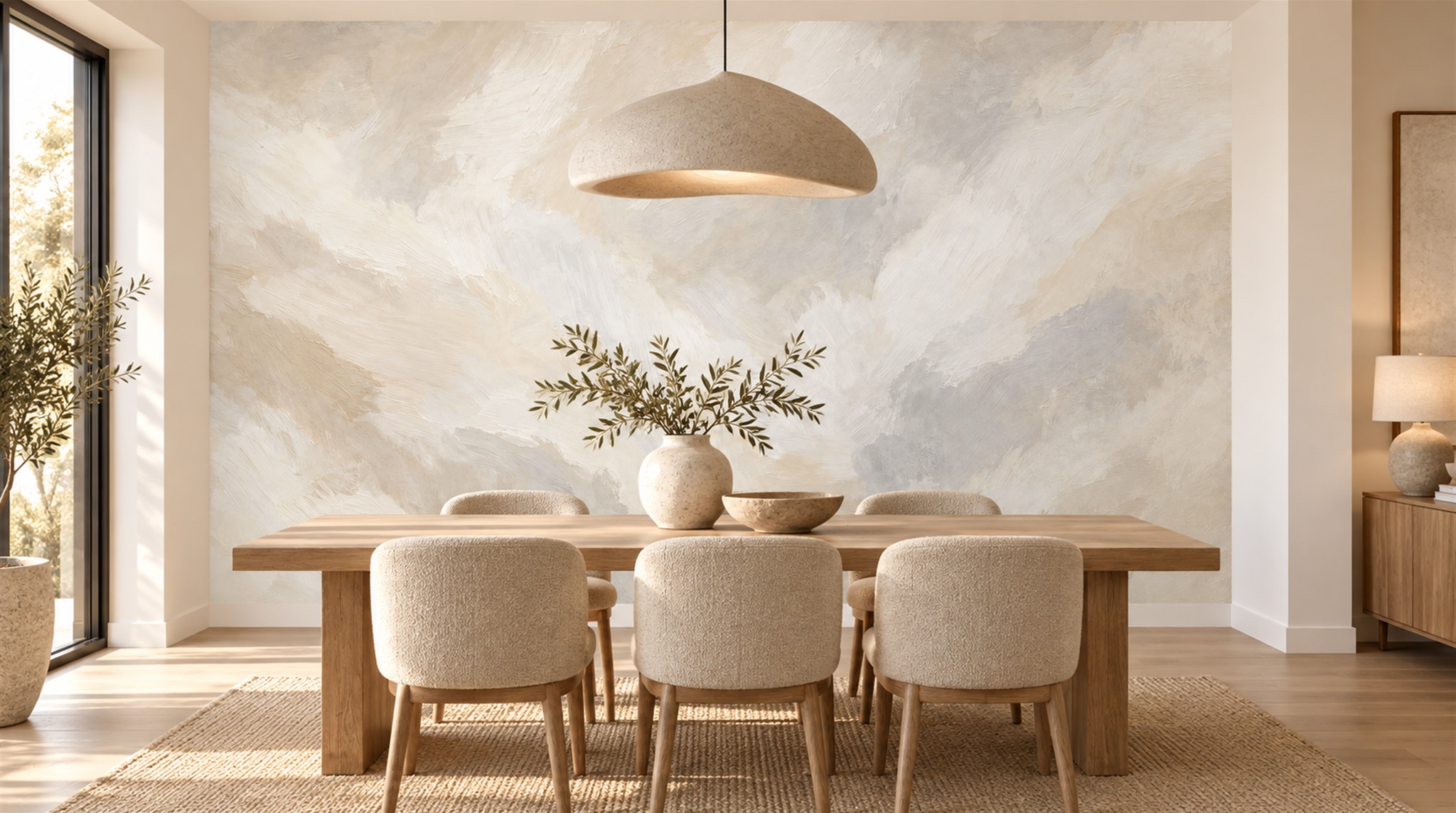 Ivory Beige Cloud Wash Wallpaper Mural — Wallpaper Mural Design, Peel-and-stick Finish