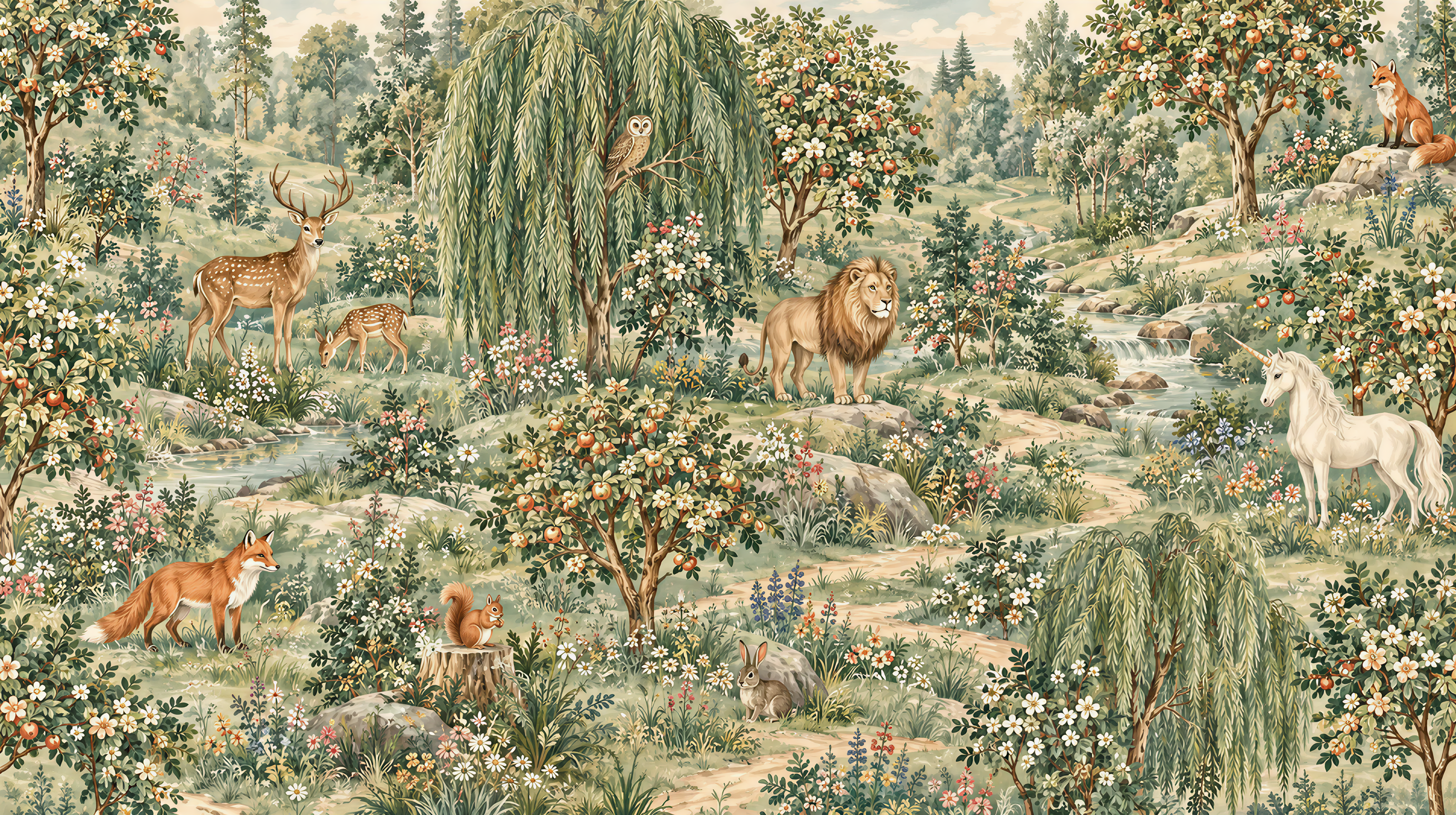 Red And Olive A Painterly Scenic View Wallpaper Mural, Peel-and-stick Finish