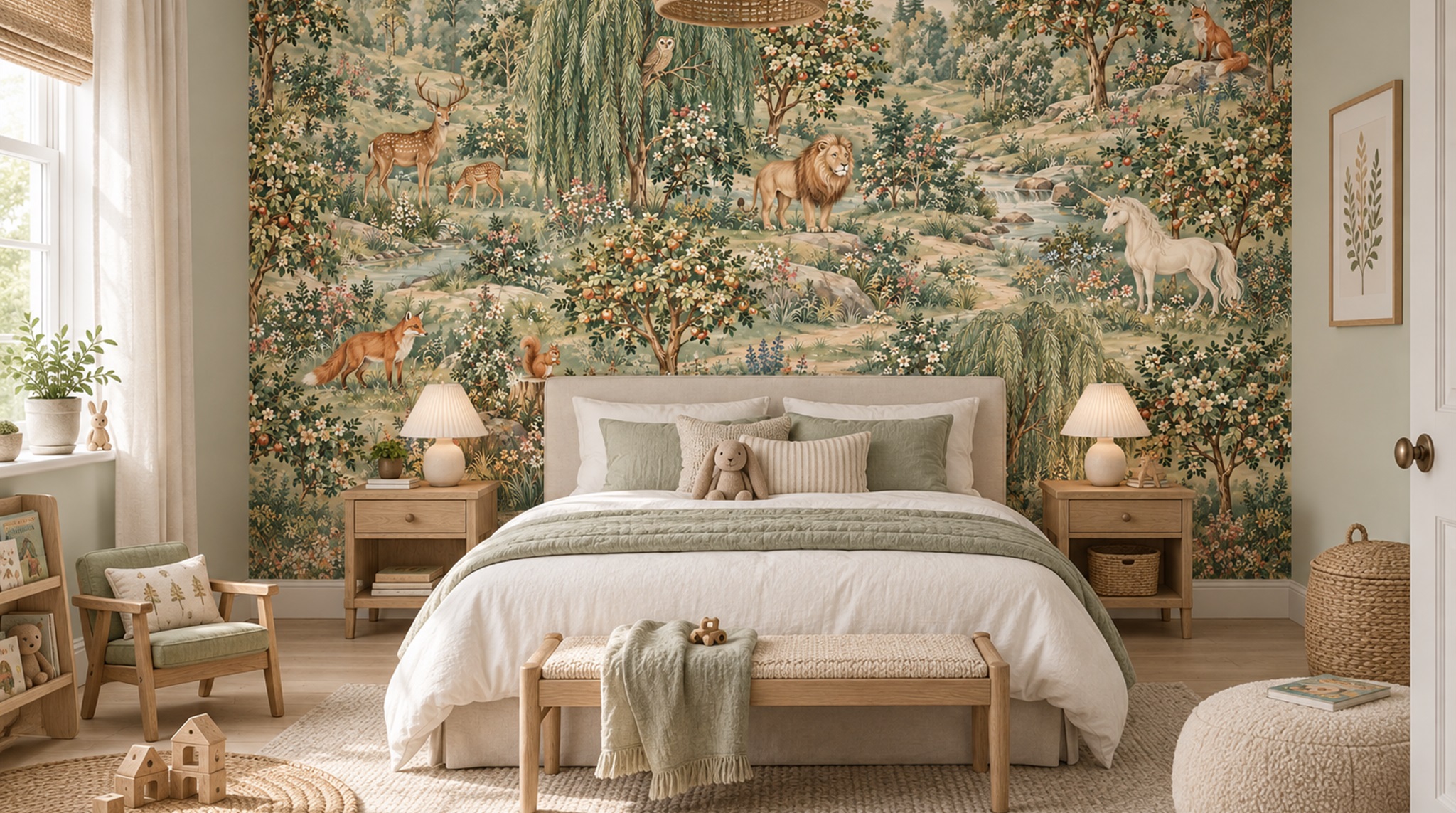 Red And Olive A Painterly Scenic View Wallpaper Mural Nursery-wallpaper-murals, Peel-and-stick Finish