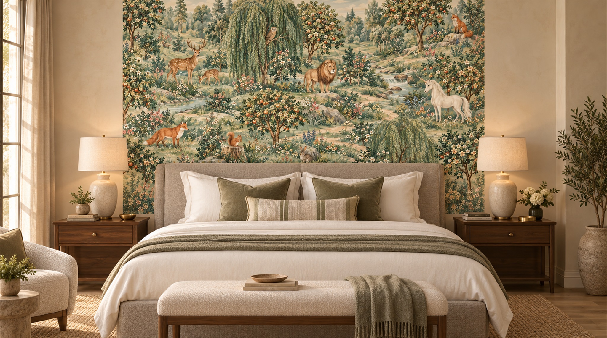 Red And Olive A Painterly Scenic View Wallpaper Mural Accent-wall-wallpaper-murals, Peel-and-stick Finish