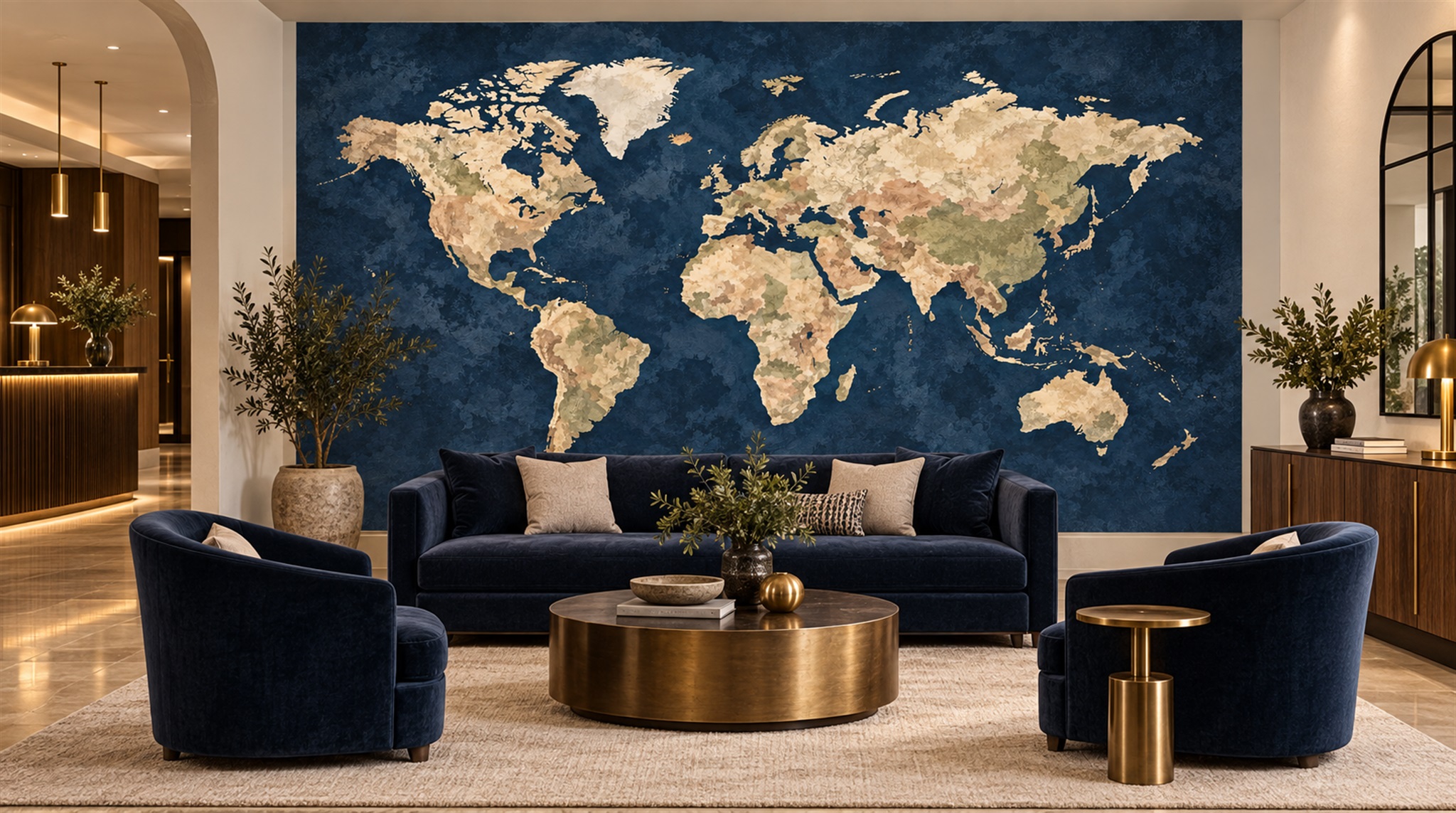 Red And Navy Decorative Patterning Wallpaper Mural Accent-wall-wallpaper-murals, Peel-and-stick Finish