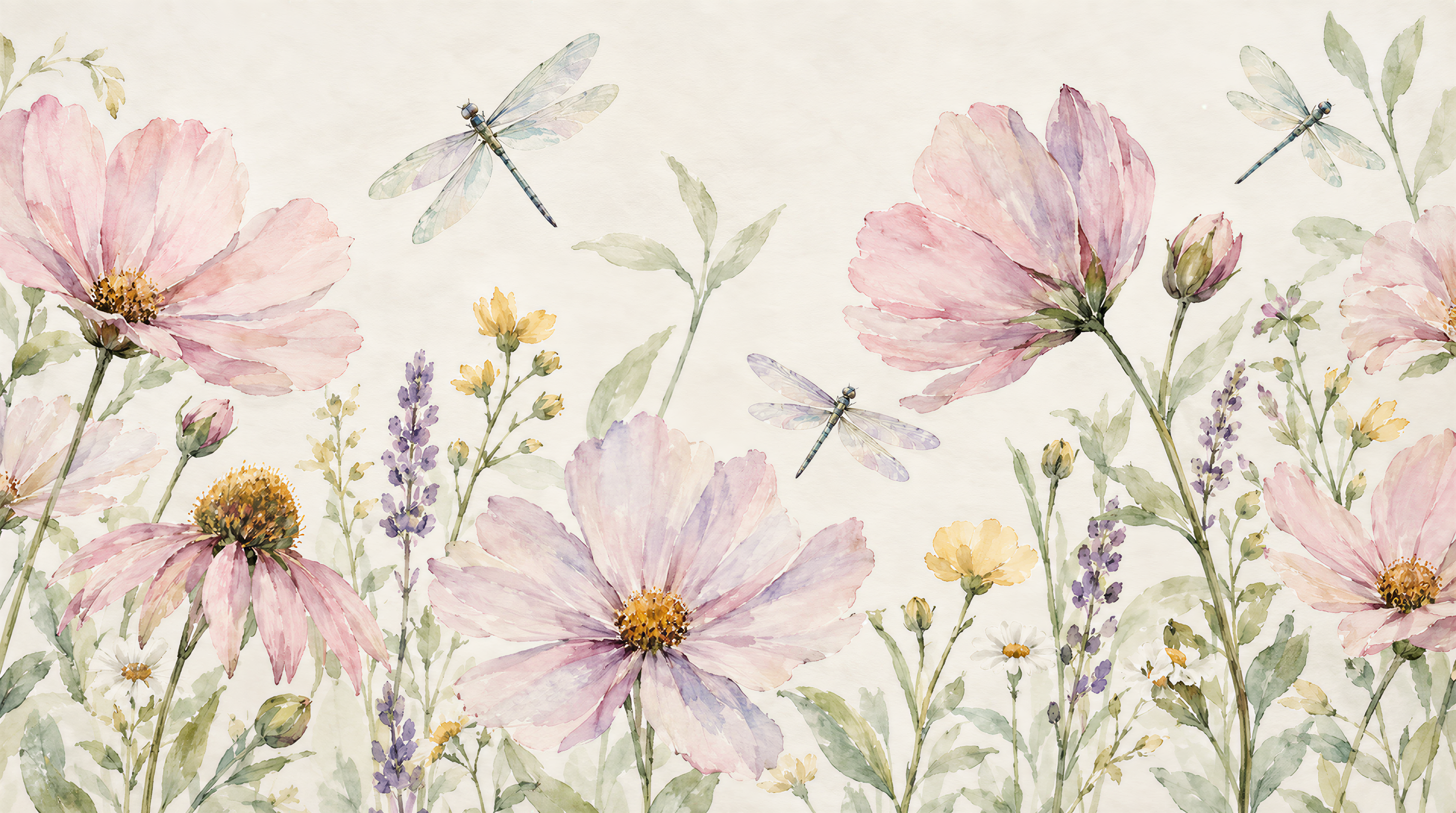 Red And Soft Pastel Floral Forms Wallpaper Mural, Peel-and-stick Finish