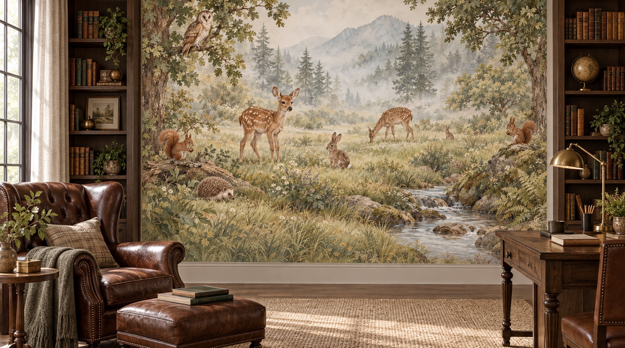Red And Sage Green Decorative Patterning Wallpaper Library-wallpaper-murals, Peel-and-stick Finish