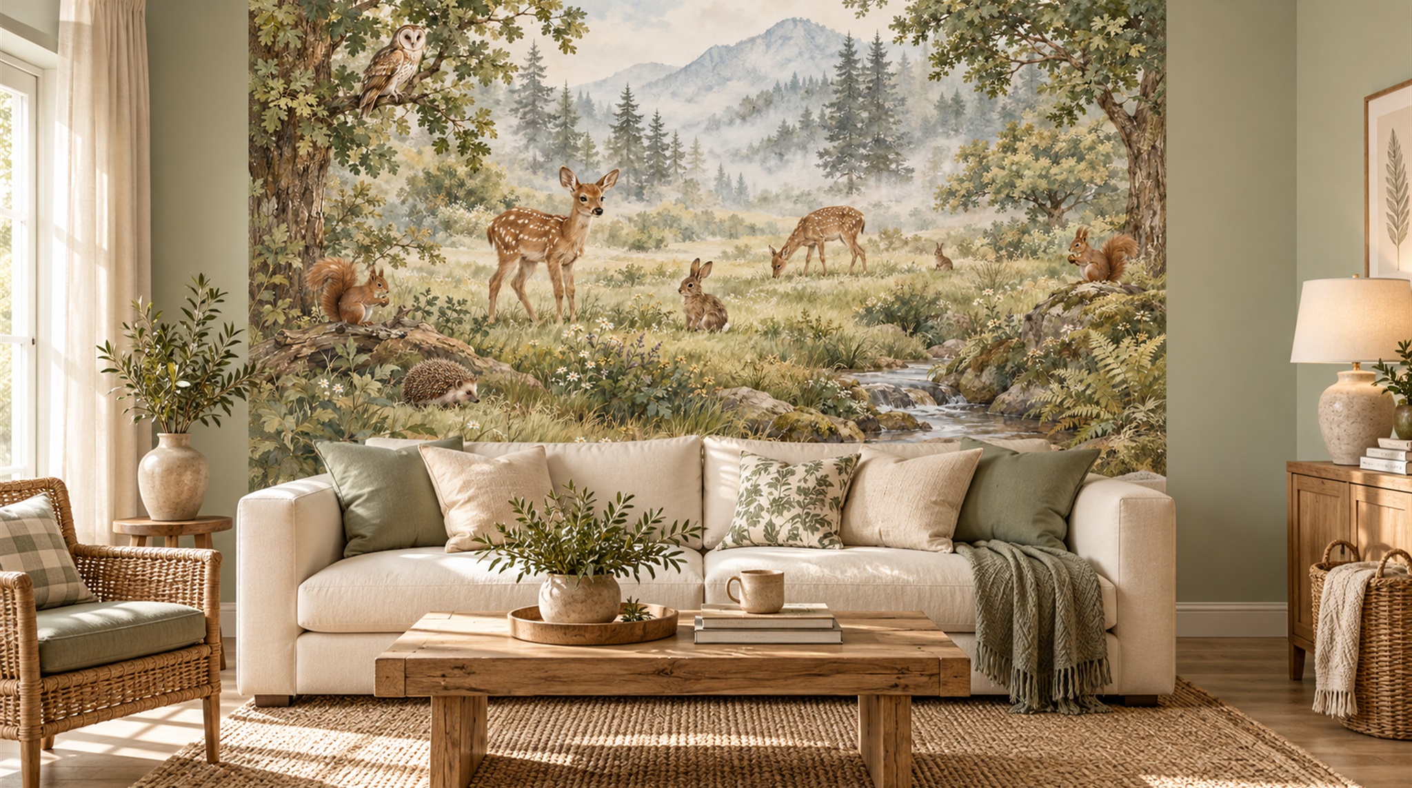 Red And Sage Green Decorative Patterning Wallpaper Library-wallpaper-murals, Peel-and-stick Finish