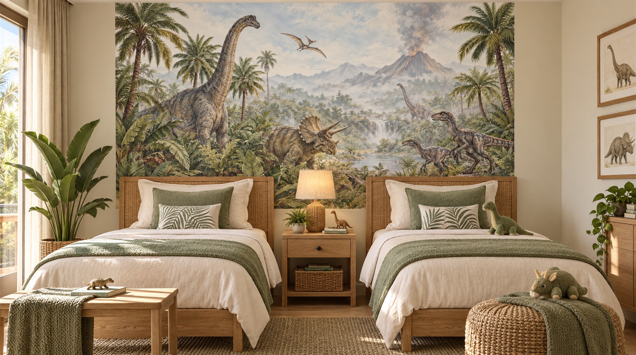Red And Sage Green Decorative Patterning Wallpaper Layered Wallpaper Accent-wall-wallpaper-murals, Peel-and-stick Finish