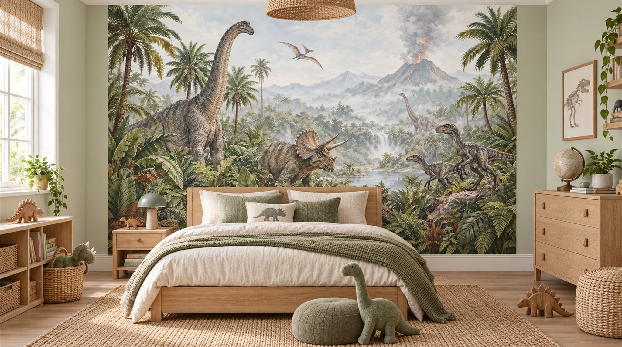 Red And Sage Green Decorative Patterning Wallpaper Layered Wallpaper Feature-wall-wallpaper-murals, Peel-and-stick Finish