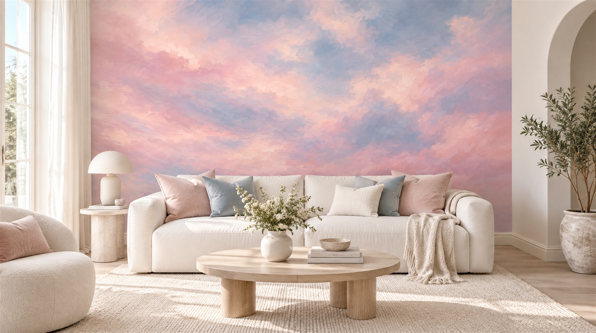 Red And Pink Decorative Patterning Textured Wallpaper Mural Living-room-wallpaper-murals, Shown In A Living Room, Peel-and-stick Finish