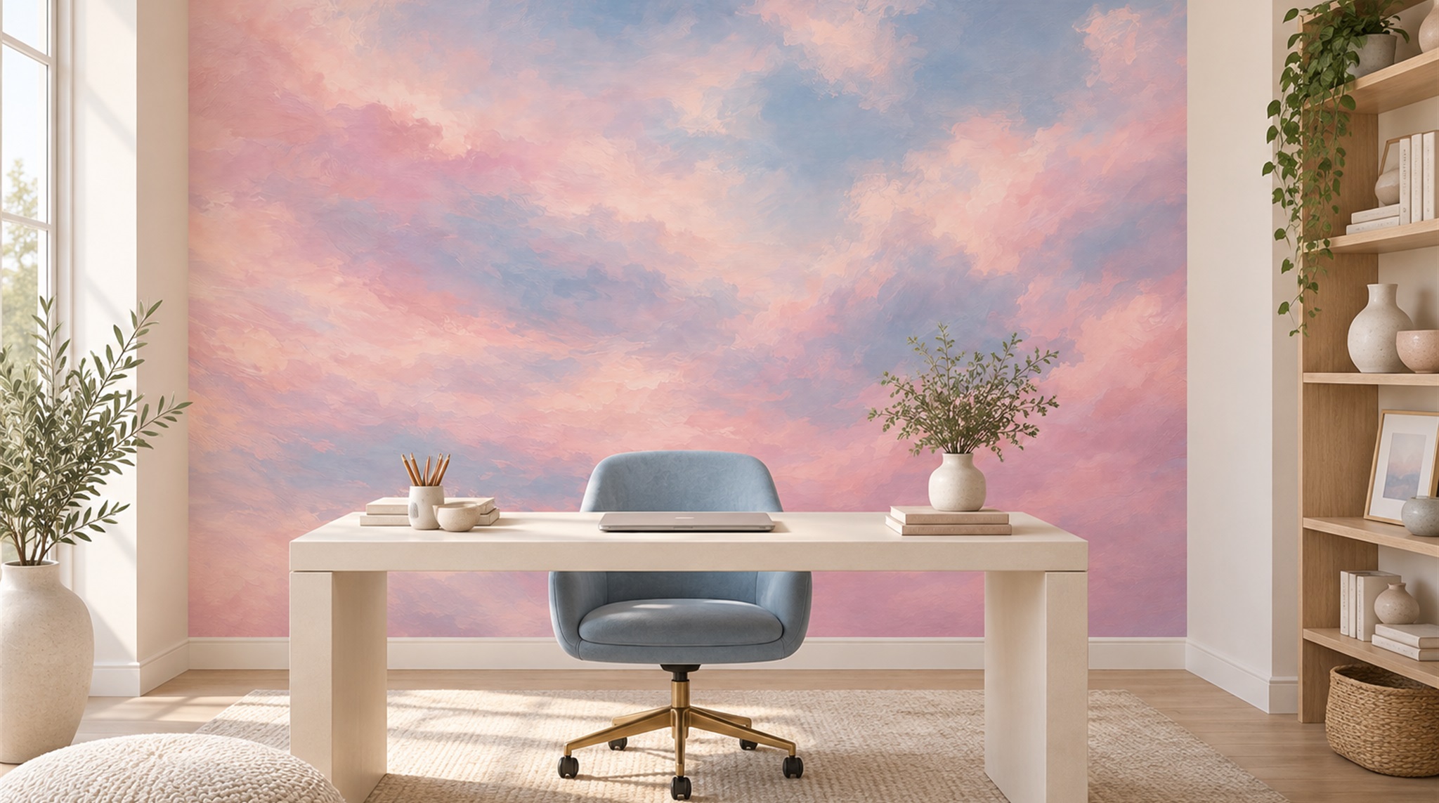 Red And Pink Decorative Patterning Textured Wallpaper Mural Office-wallpaper-murals, Shown In A Home Office, Peel-and-stick Finish