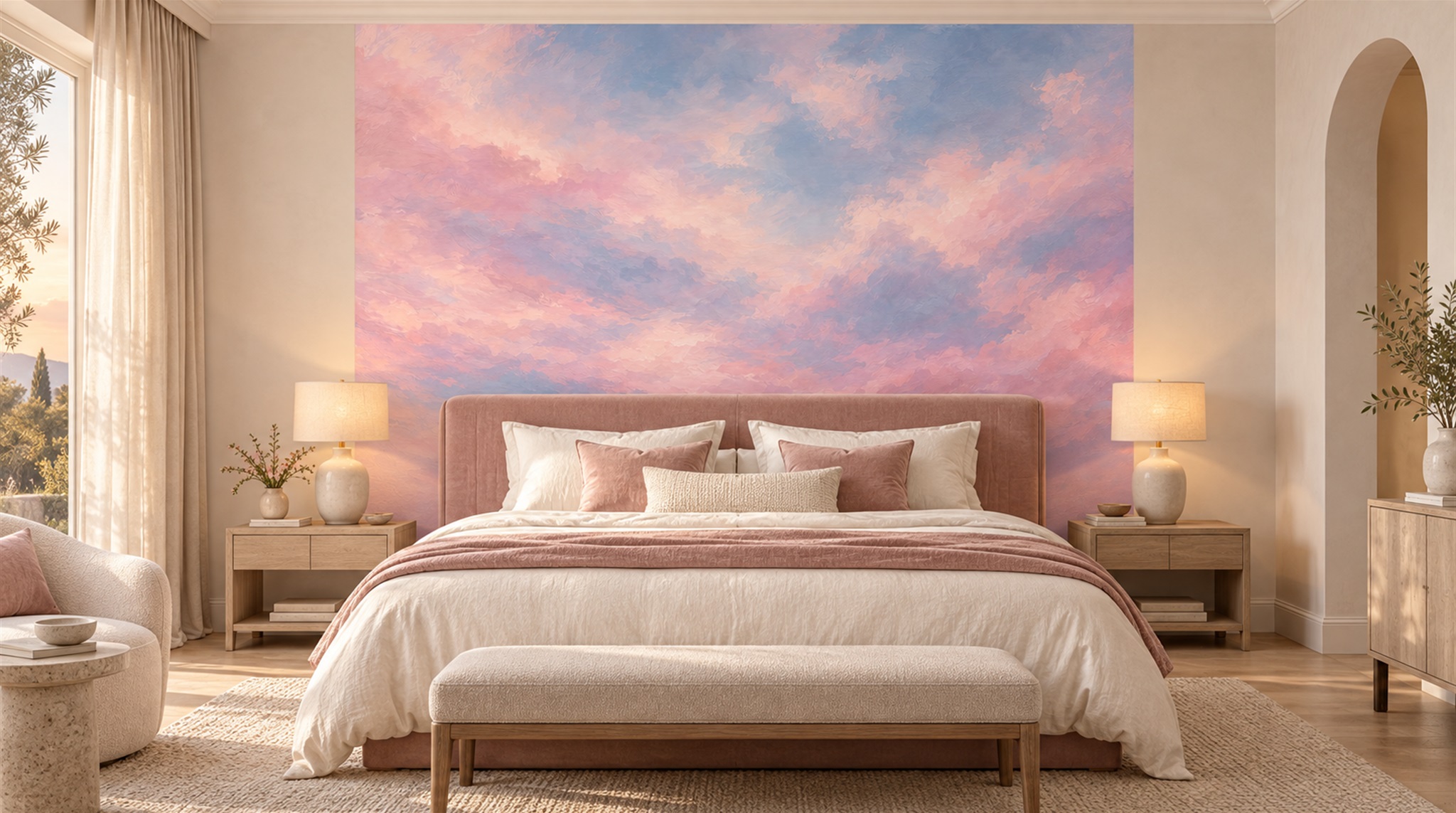 Red And Pink Decorative Patterning Textured Wallpaper Mural Feature-wall-wallpaper-murals, Peel-and-stick Finish