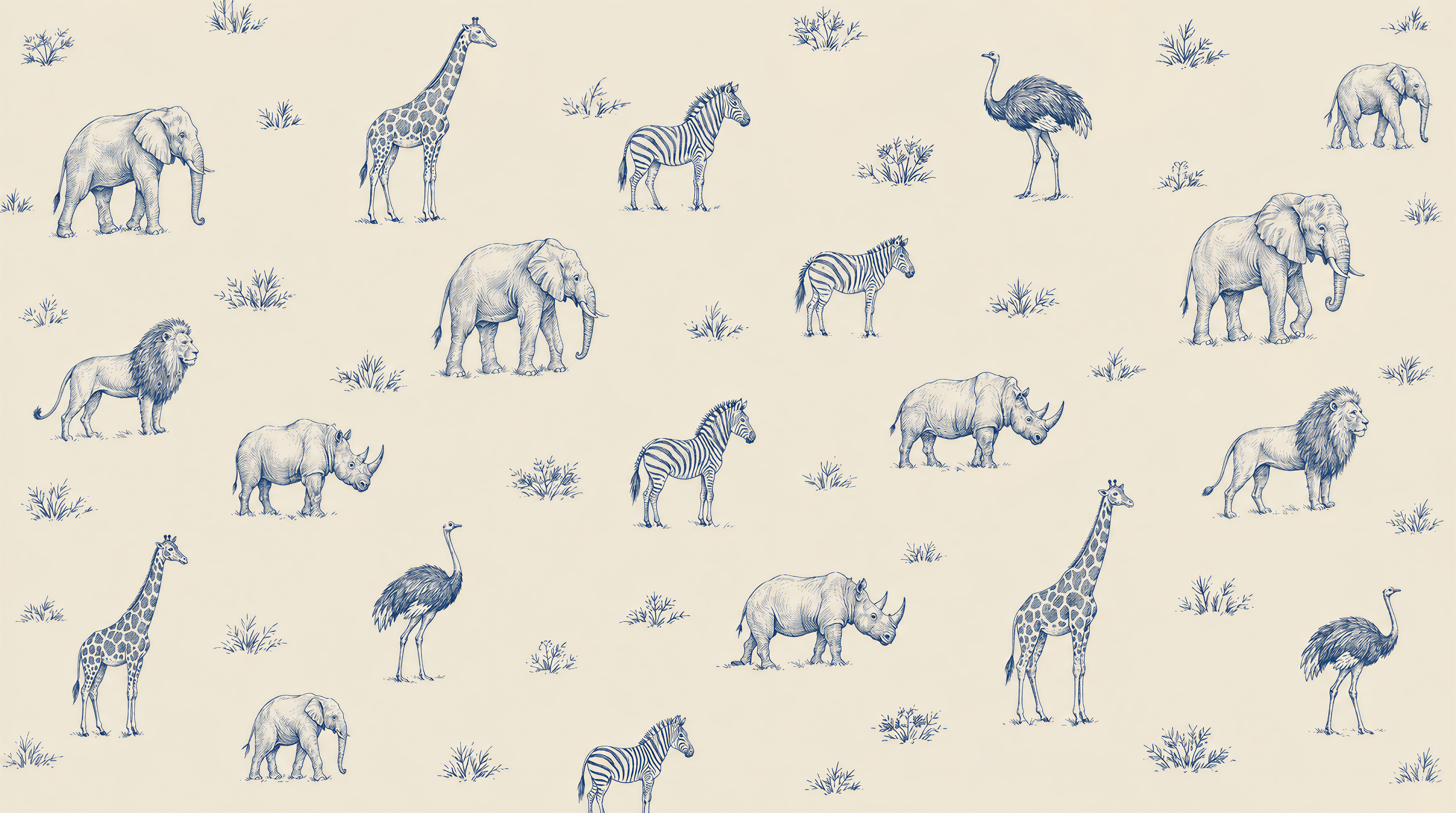 Ivory And Red Animal Forms Wallpaper Mural, Peel-and-stick Finish