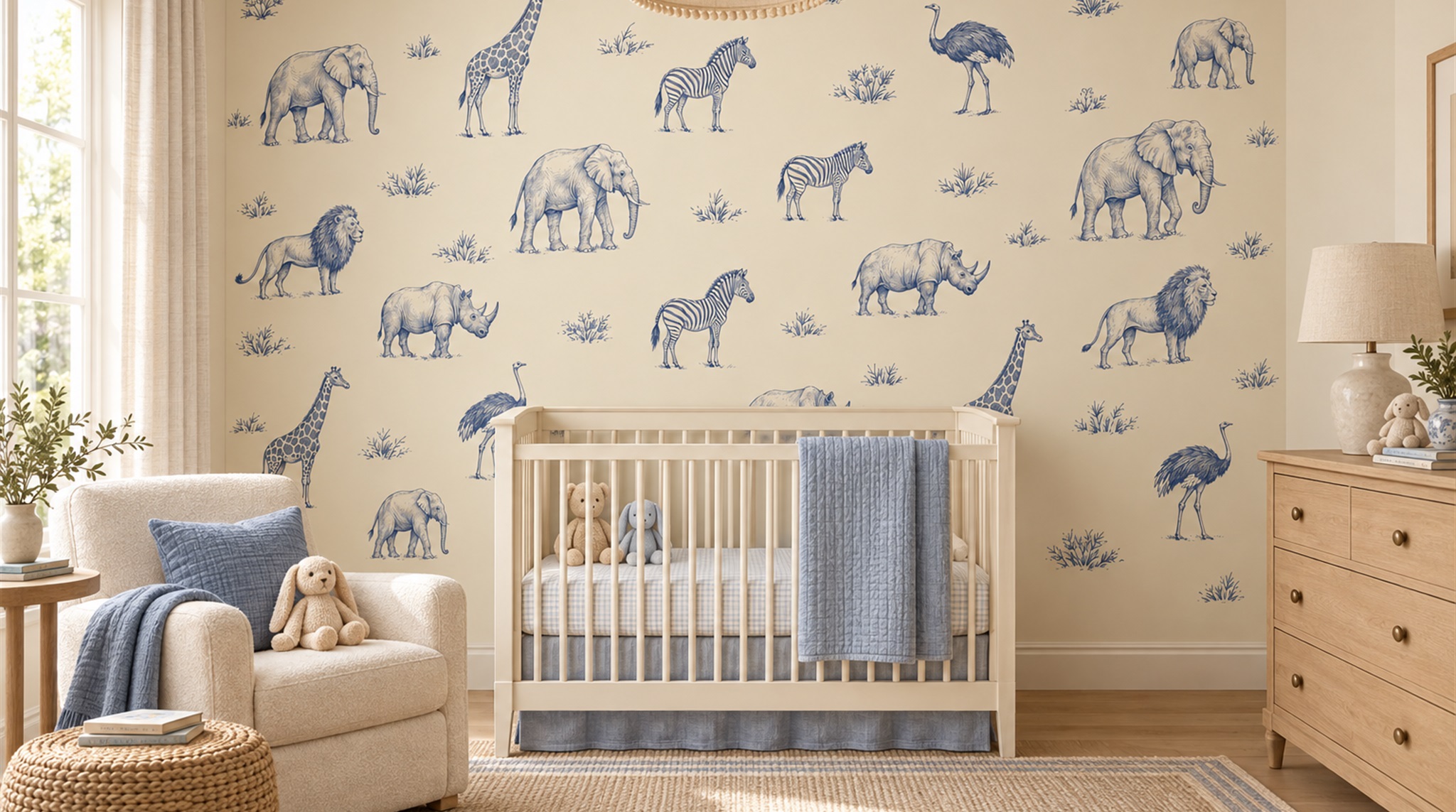 Ivory And Red Animal Forms Wallpaper Mural Nursery-wallpaper-murals, Peel-and-stick Finish