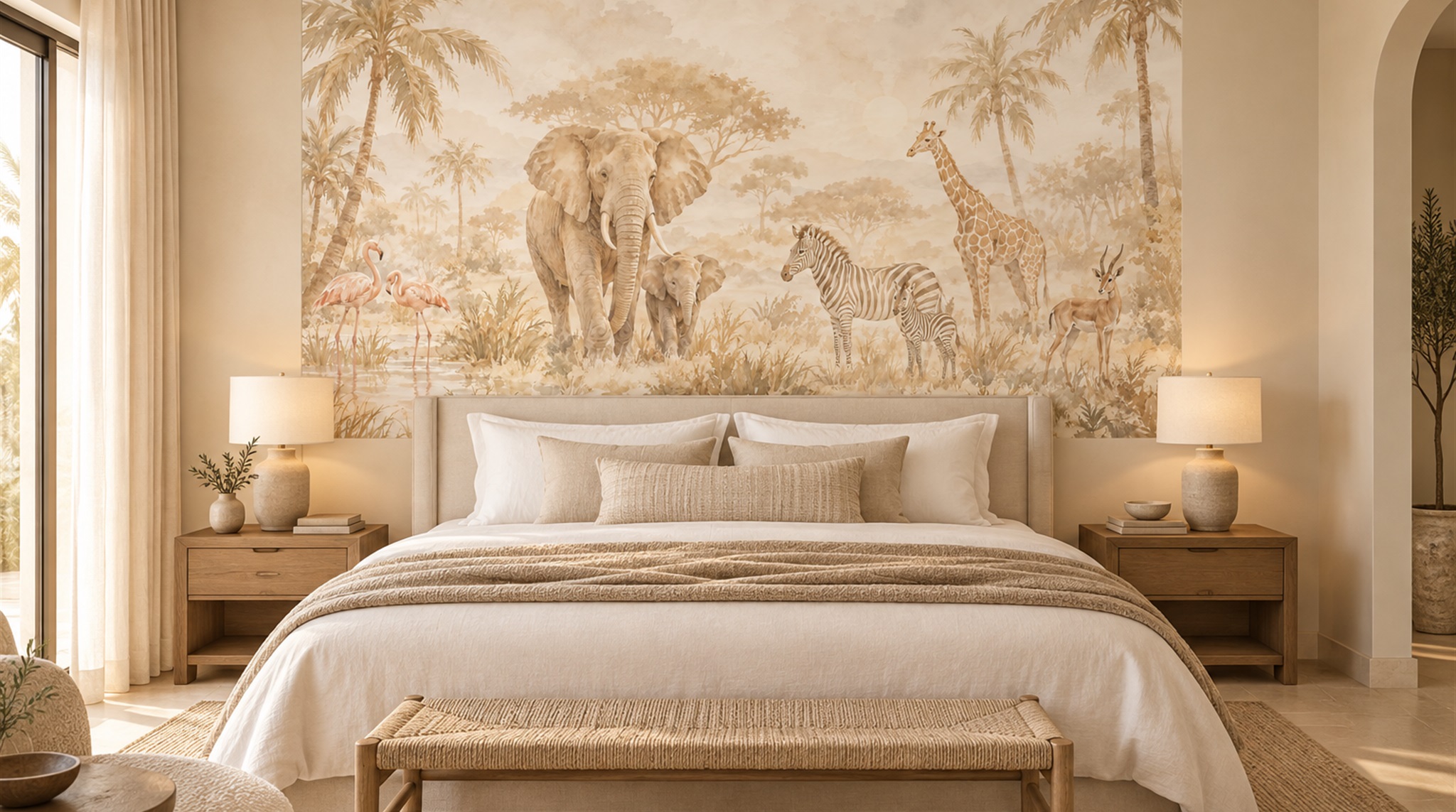 Beige And Red Decorative Patterning Wallpaper Mural Accent-wall-wallpaper-murals, Peel-and-stick Finish