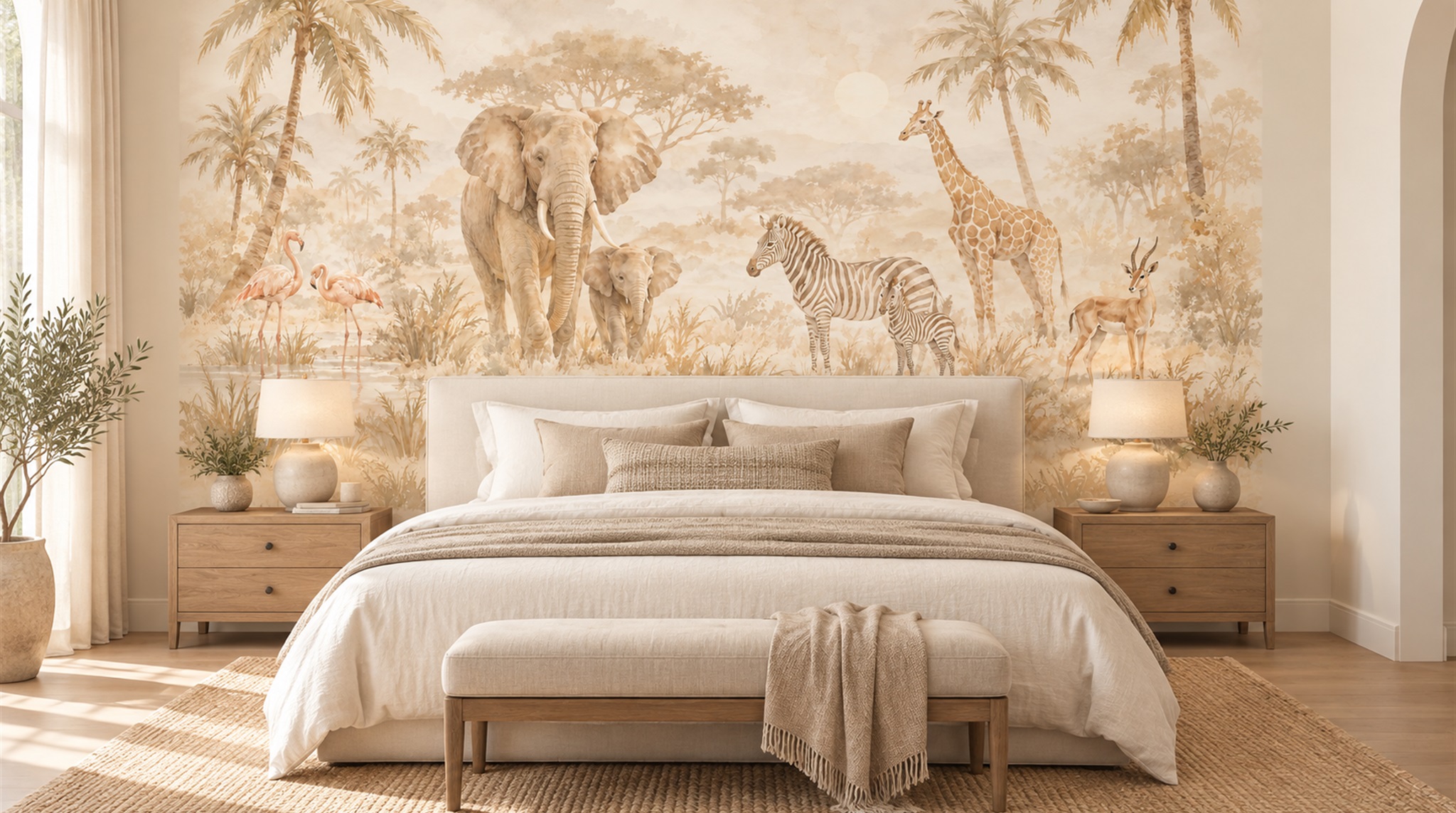 Beige And Red Decorative Patterning Wallpaper Mural Bedroom-wallpaper-murals, Peel-and-stick Finish