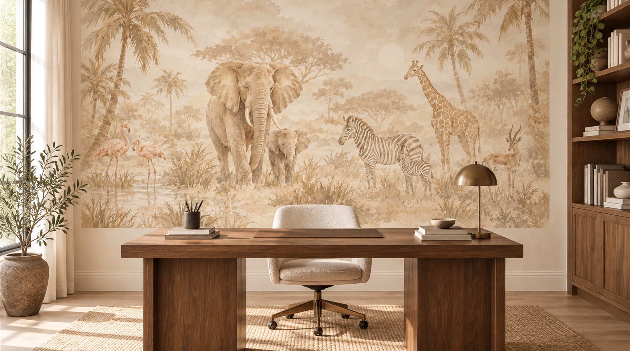 Beige And Red Decorative Patterning Wallpaper Mural Feature-wall-wallpaper-murals, Peel-and-stick Finish