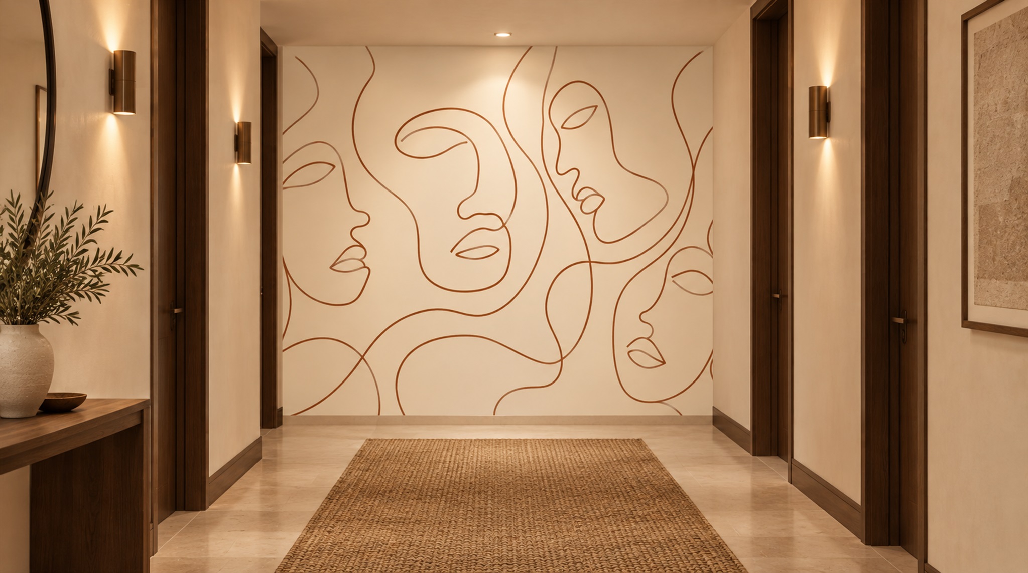 Ivory And Red Linear Movement Wallpaper Mural Feature-wall-wallpaper-murals, Peel-and-stick Finish