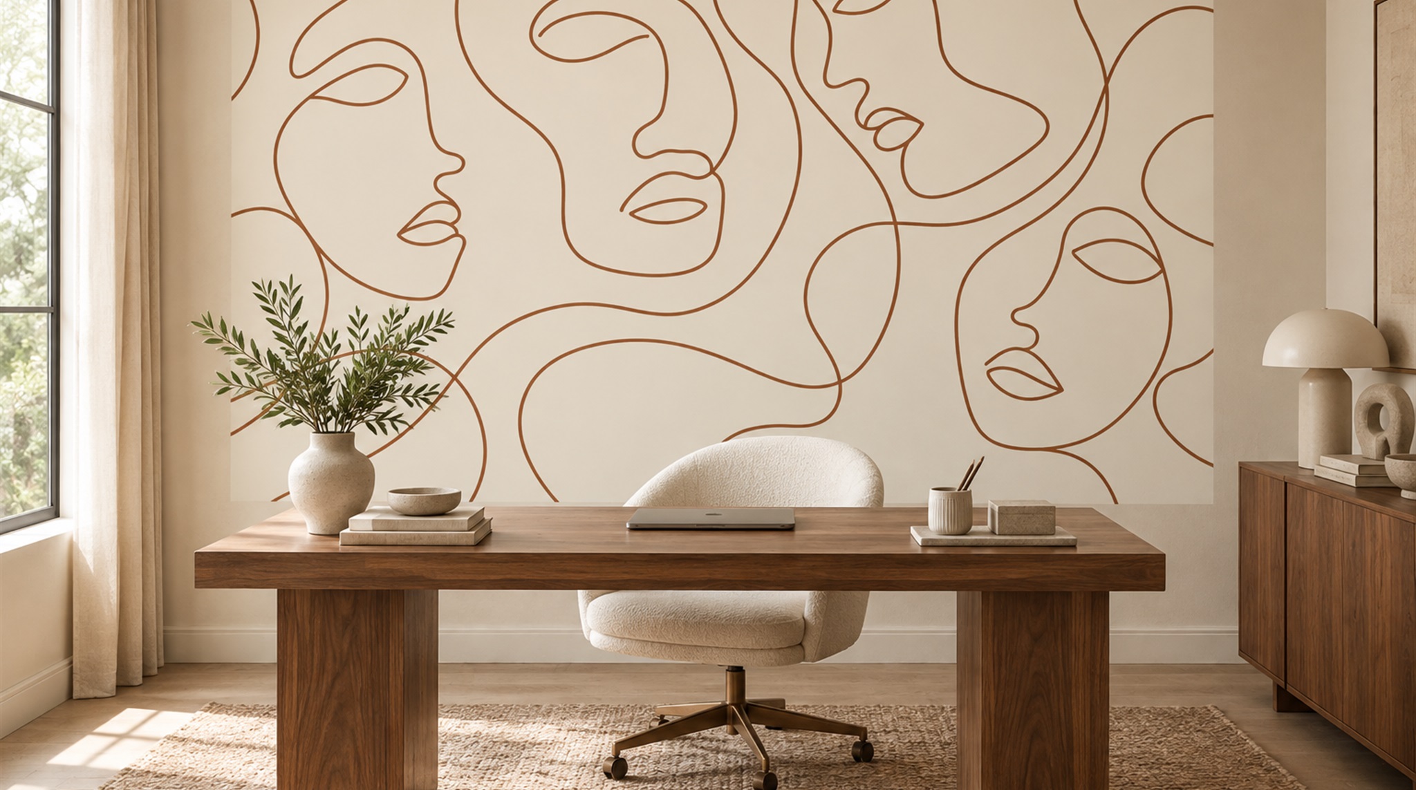 Ivory And Red Linear Movement Wallpaper Mural Living-room-wallpaper-murals, Peel-and-stick Finish