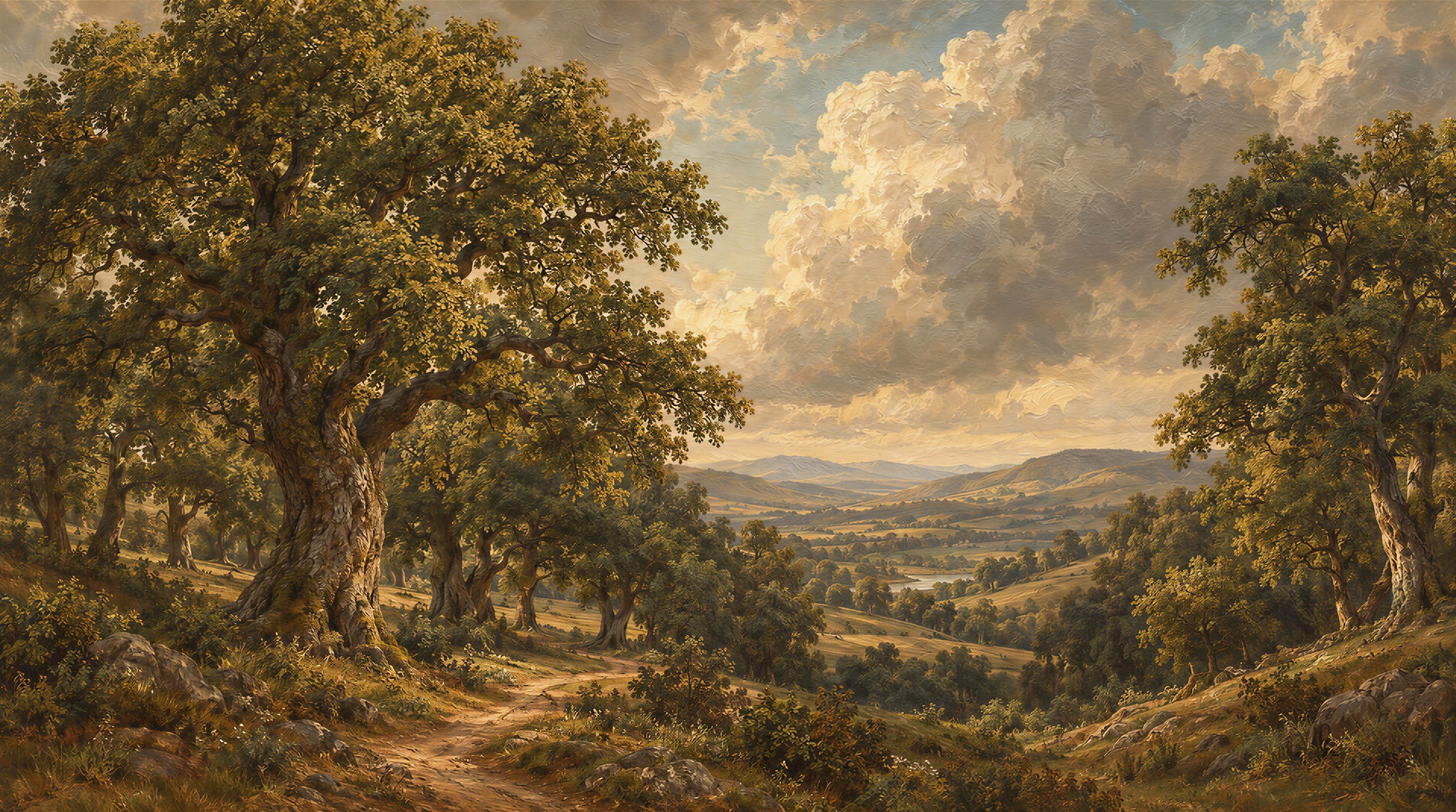 Golden Hour Countryside Tree Landscape Wallpaper Mural — Wallpaper Mural Design, Peel-and-stick Finish
