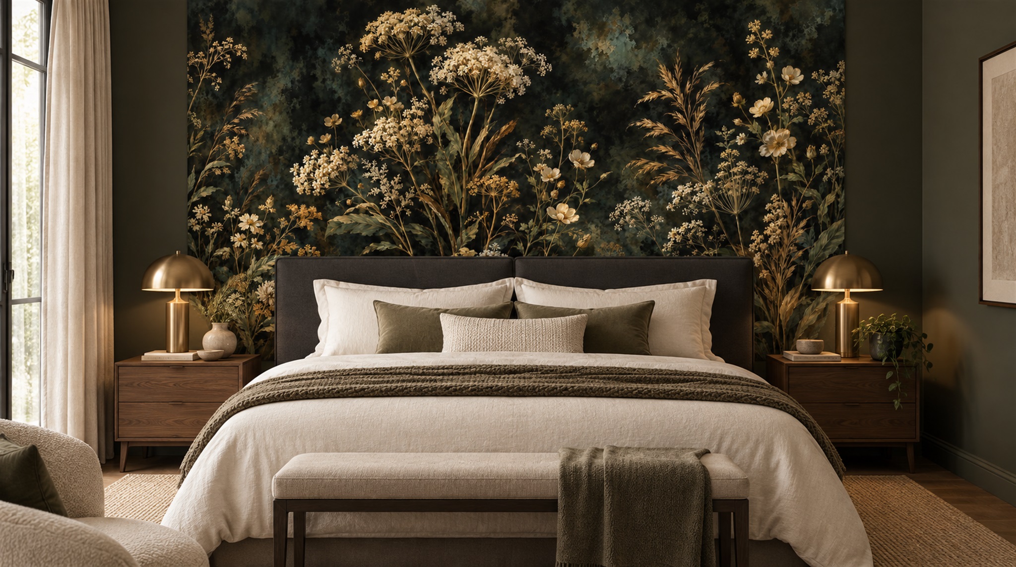 Red And Neutral Leaf Patterning Wallpaper Mural Bedroom-wallpaper-murals, Peel-and-stick Finish