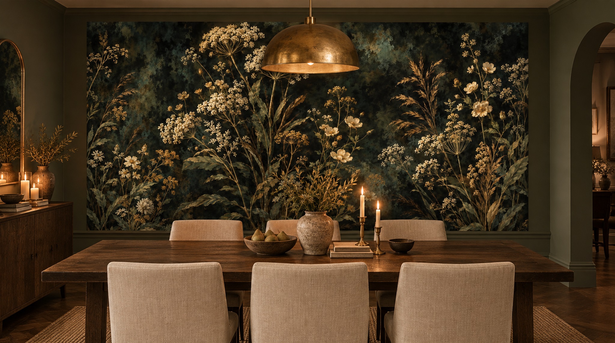 Red And Neutral Leaf Patterning Wallpaper Mural Feature-wall-wallpaper-murals, Peel-and-stick Finish