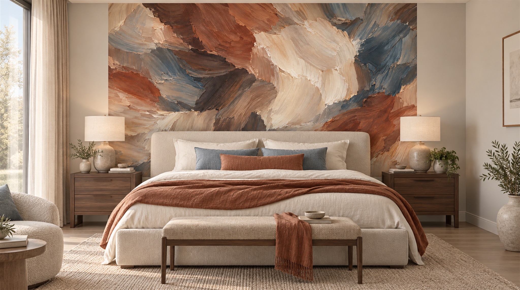 Red And Neutral Decorative Patterning Textured Wallpaper Mural Bedroom-wallpaper-murals, Peel-and-stick Finish