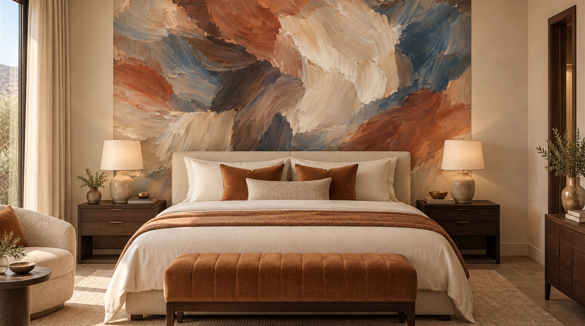 Red And Neutral Decorative Patterning Textured Wallpaper Mural Feature-wall-wallpaper-murals, Peel-and-stick Finish