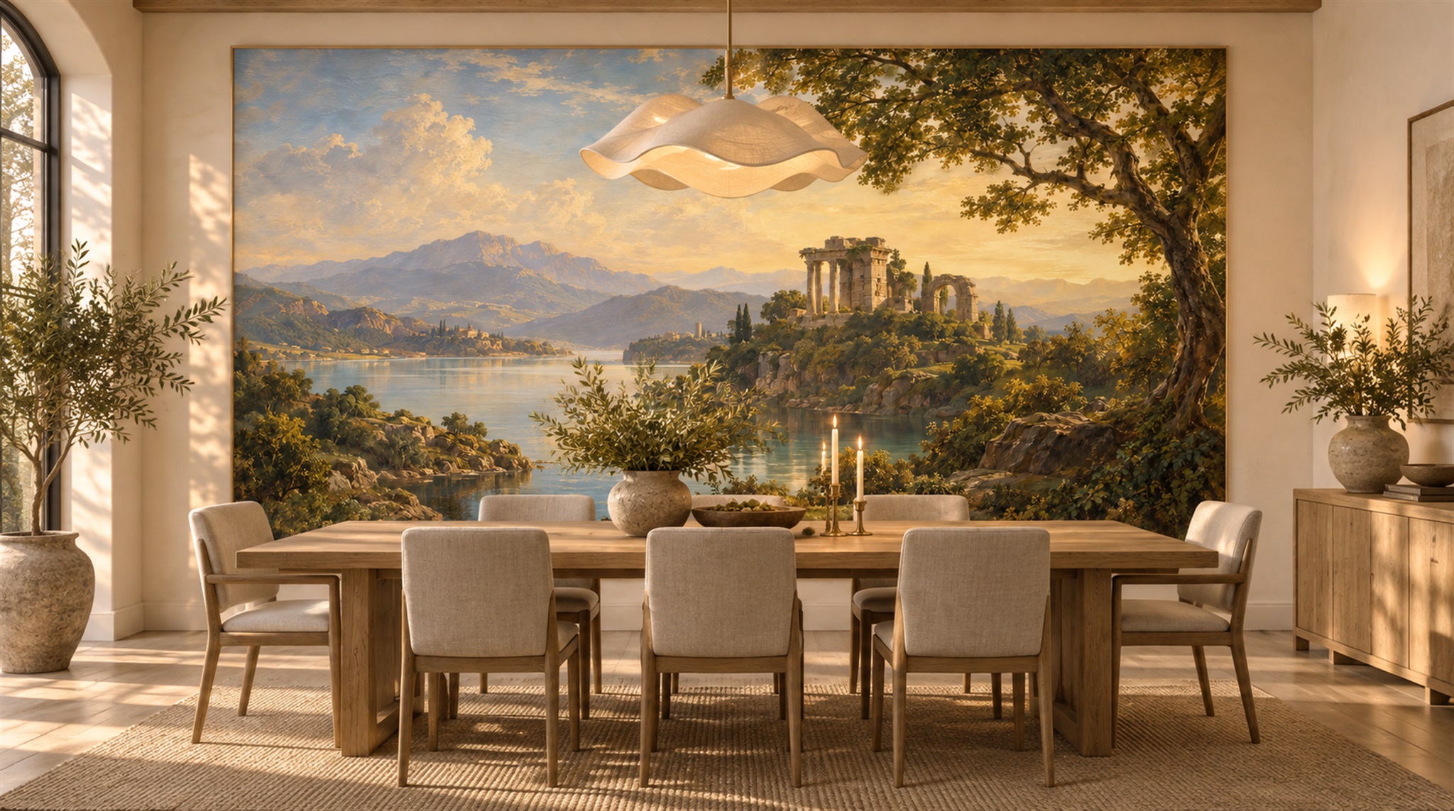 Red And Blue A Painterly Scenic View Bedroom-wallpaper-murals, Peel-and-stick Finish