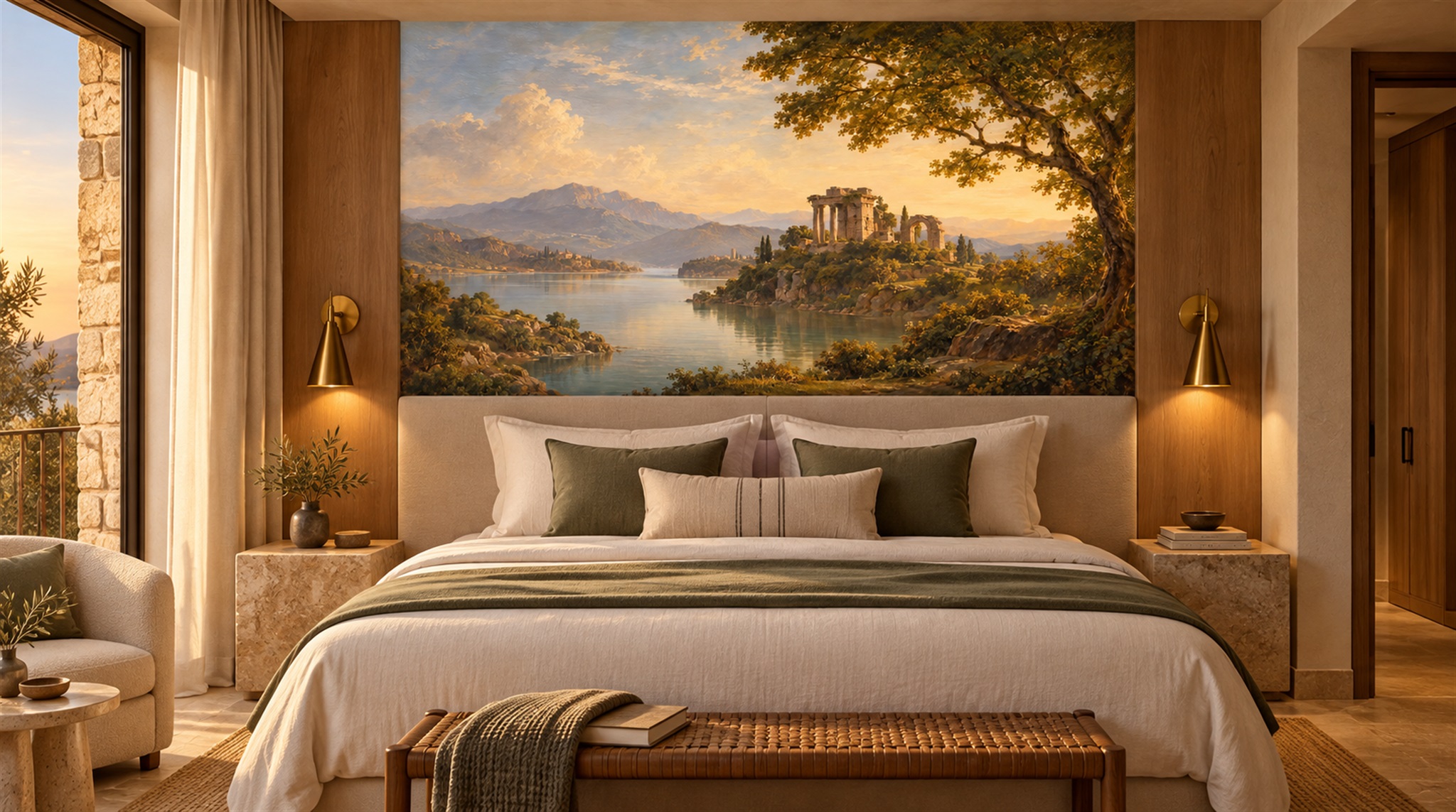 Red And Blue A Painterly Scenic View Feature-wall-wallpaper-murals, Peel-and-stick Finish