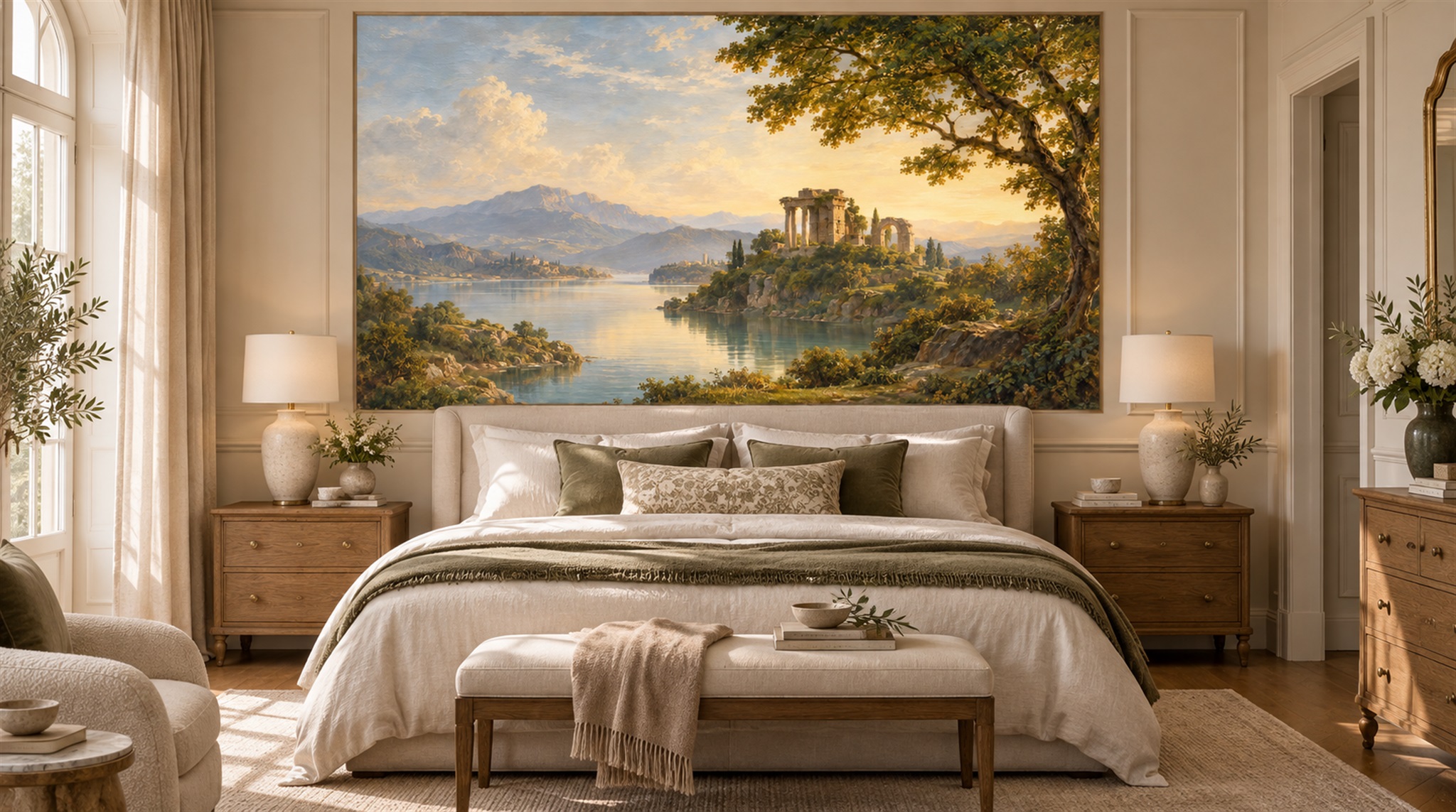 Red And Blue A Painterly Scenic View Accent-wall-wallpaper-murals, Peel-and-stick Finish