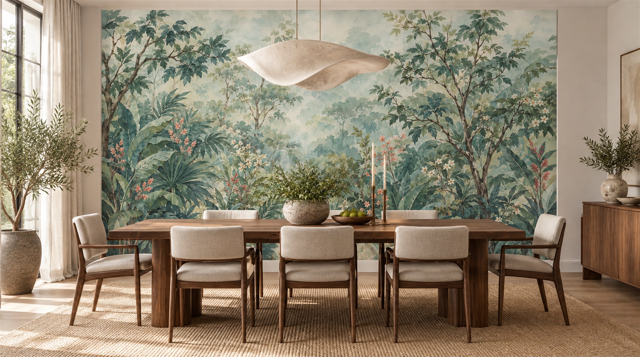 Red And Sage Green Leaf Patterning Wallpaper Bedroom-wallpaper-murals, Peel-and-stick Finish