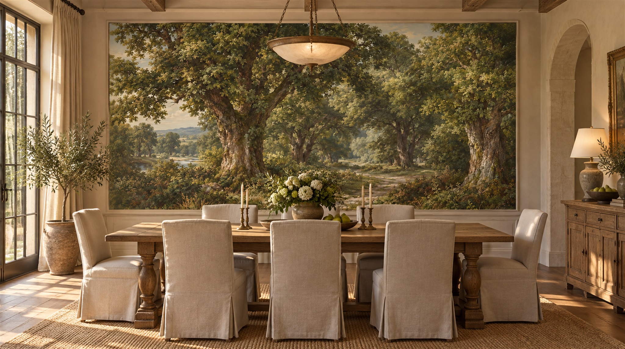 Red And Green Woodland Trees Forest Wallpaper Mural Bedroom-wallpaper-murals, Peel-and-stick Finish