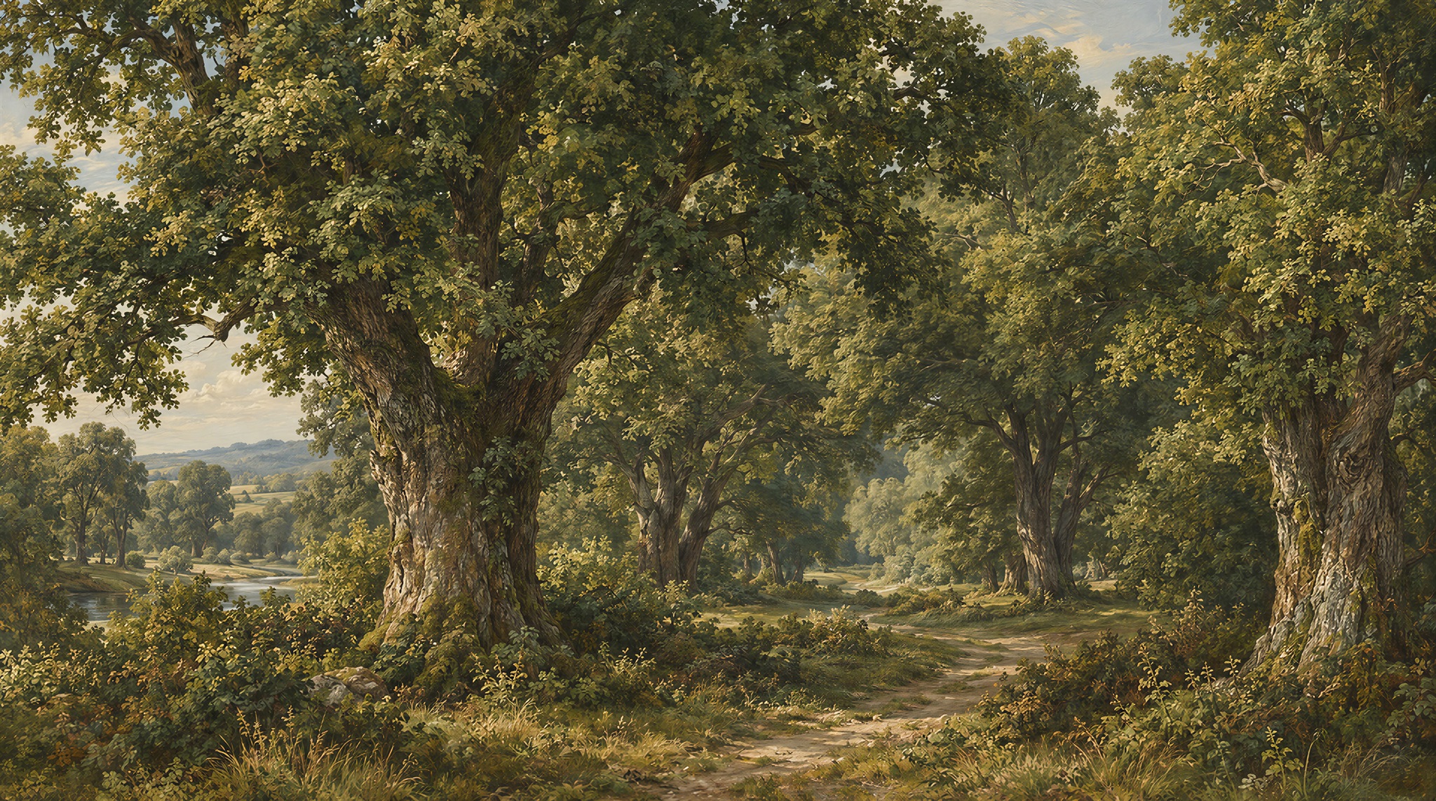 Sunlit Oak Woodland Wallpaper Mural — Wallpaper Mural Design, Peel-and-stick Finish