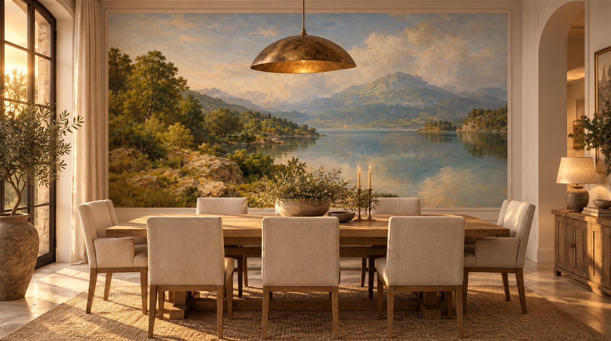 Red And Blue A Painterly Scenic View Decorative Wallpaper Bedroom-wallpaper-murals, Peel-and-stick Finish