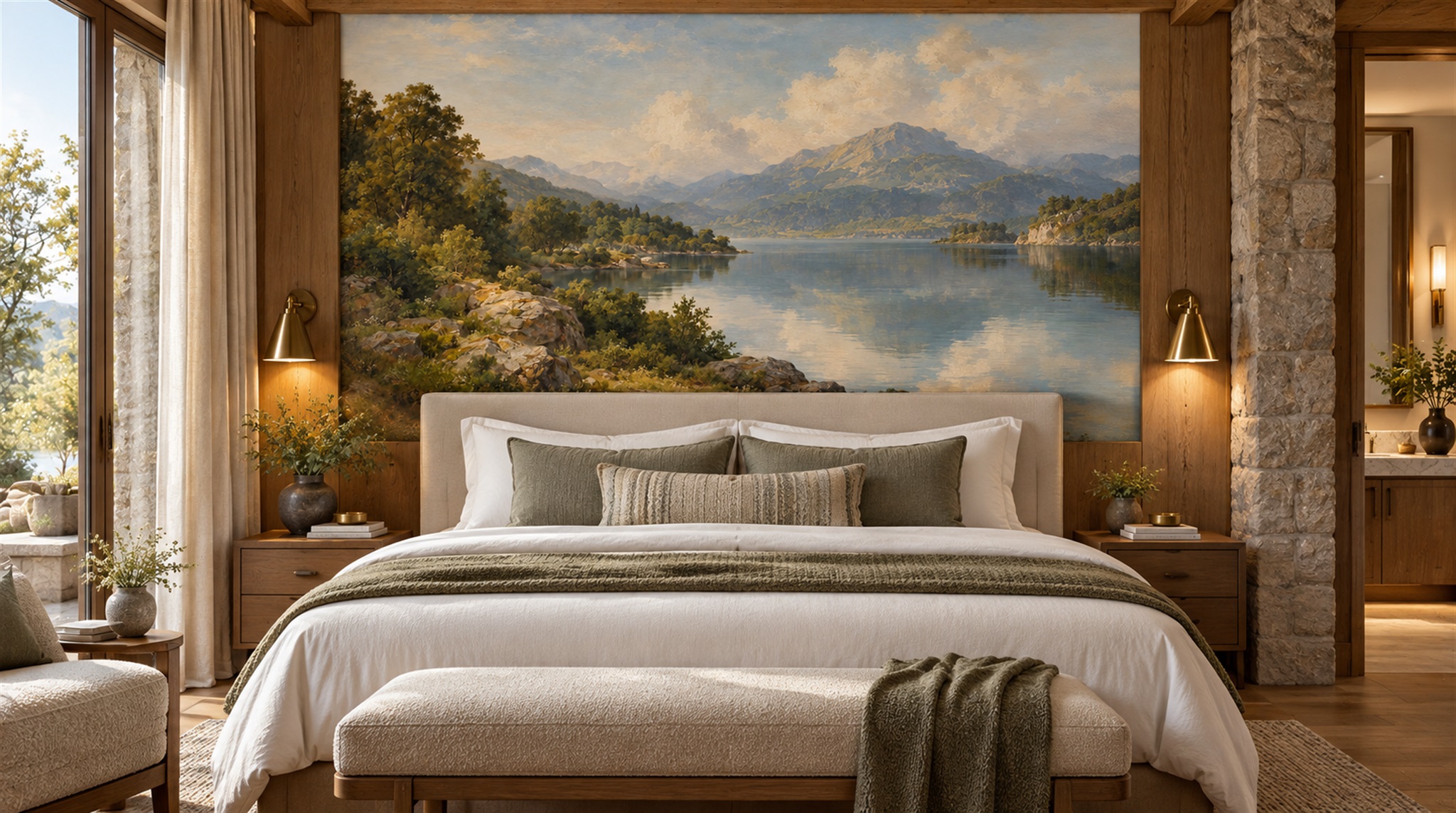 Red And Blue A Painterly Scenic View Decorative Wallpaper, Peel-and-stick Finish