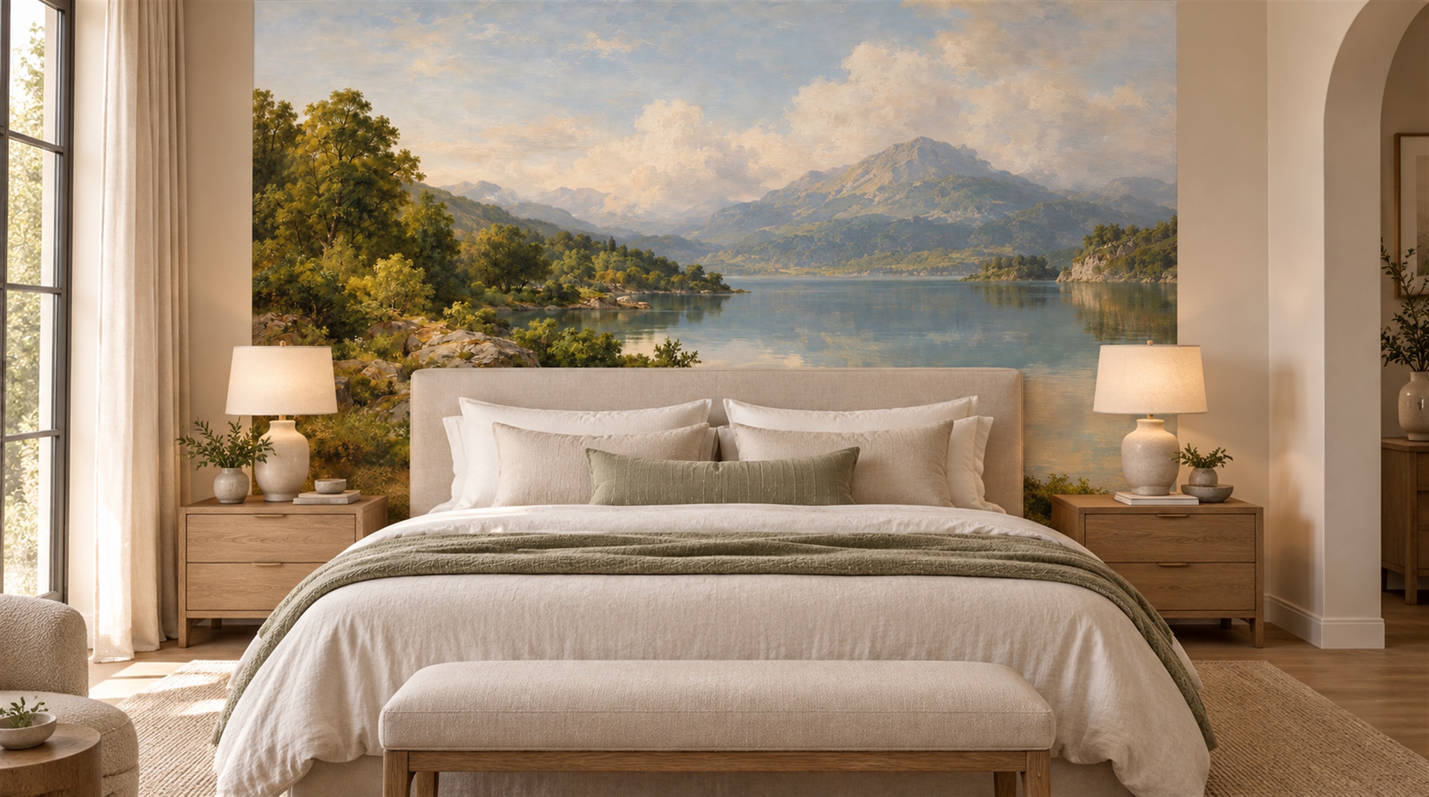 Red And Blue A Painterly Scenic View Decorative Wallpaper Accent-wall-wallpaper-murals, Peel-and-stick Finish