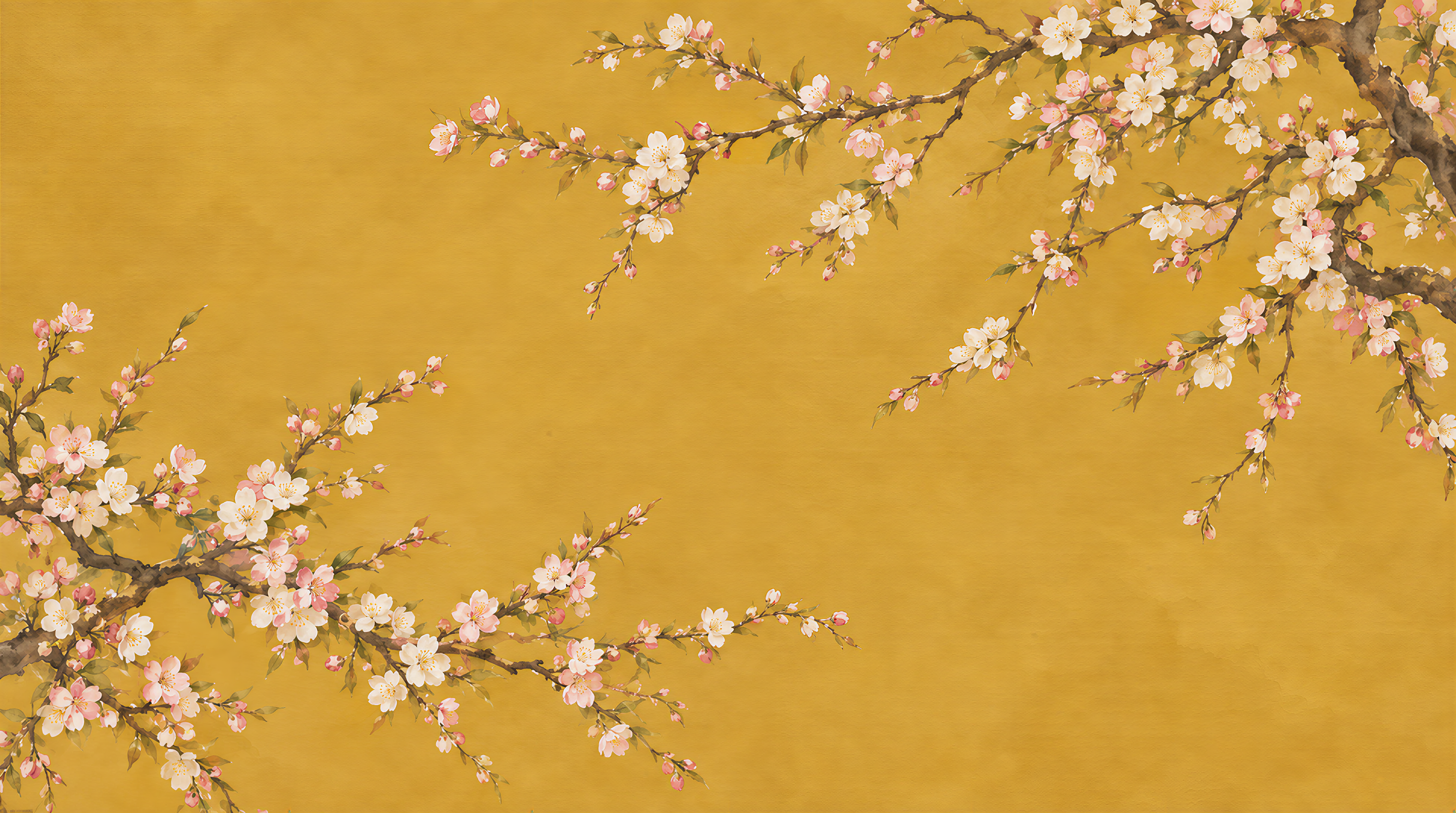 Gold And Red Blossom Branches Wallpaper Mural, Peel-and-stick Finish