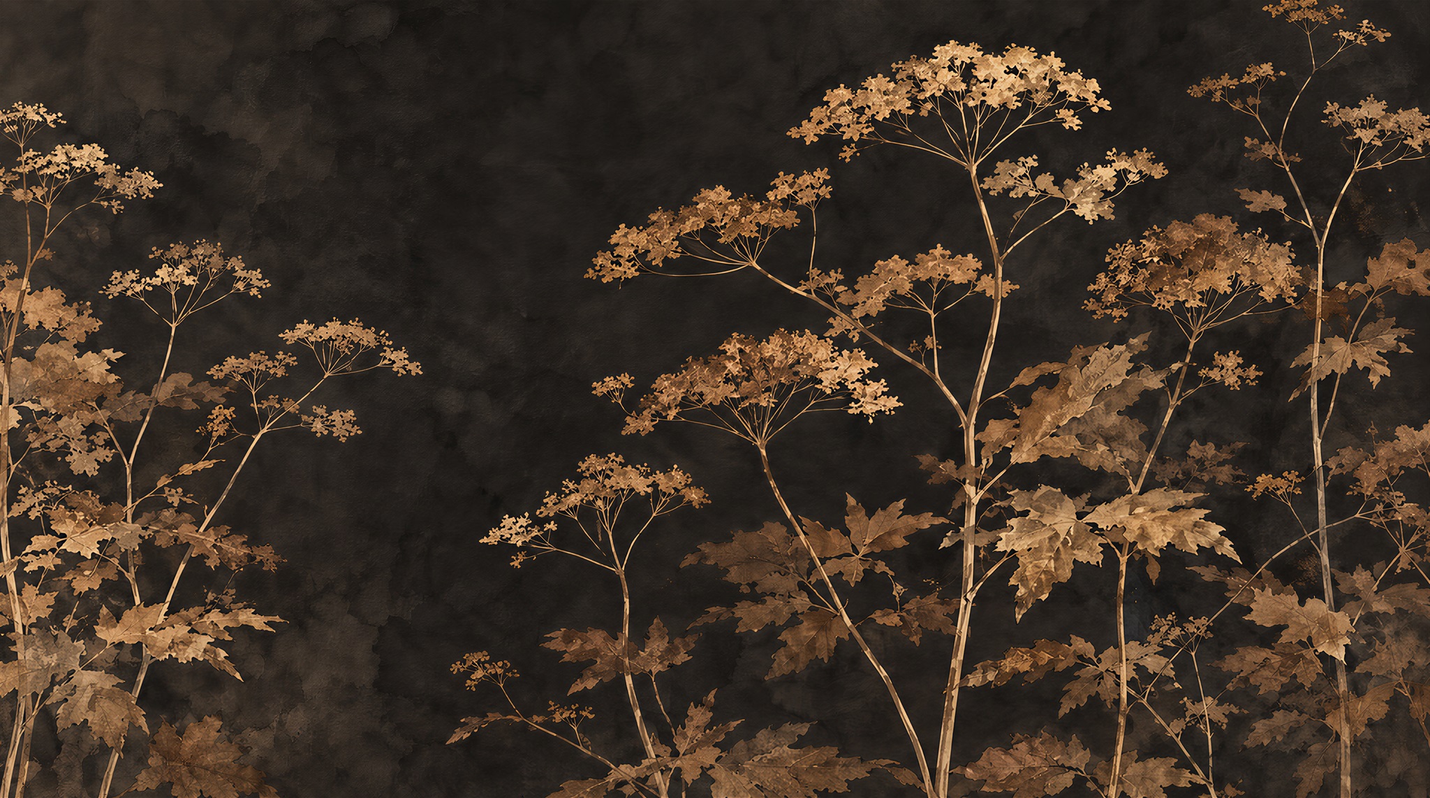 Golden Wildflower Stems On Charcoal Wallpaper Mural — Wallpaper Mural Design, Peel-and-stick Finish
